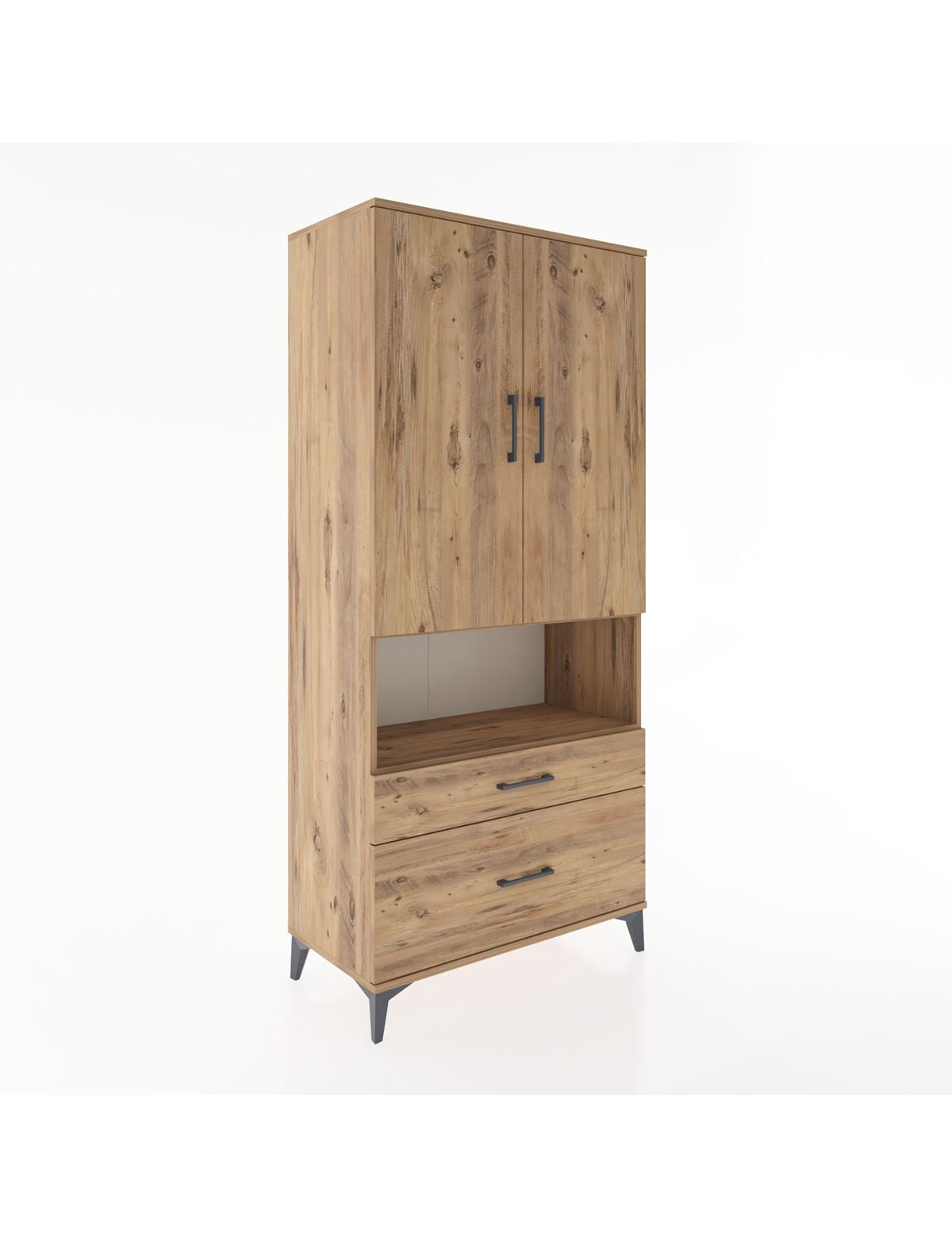 Hyperion Dolap 2 Raflı 2 Çekmeceli Tek Askılı 88x44x195 Çam-Çam