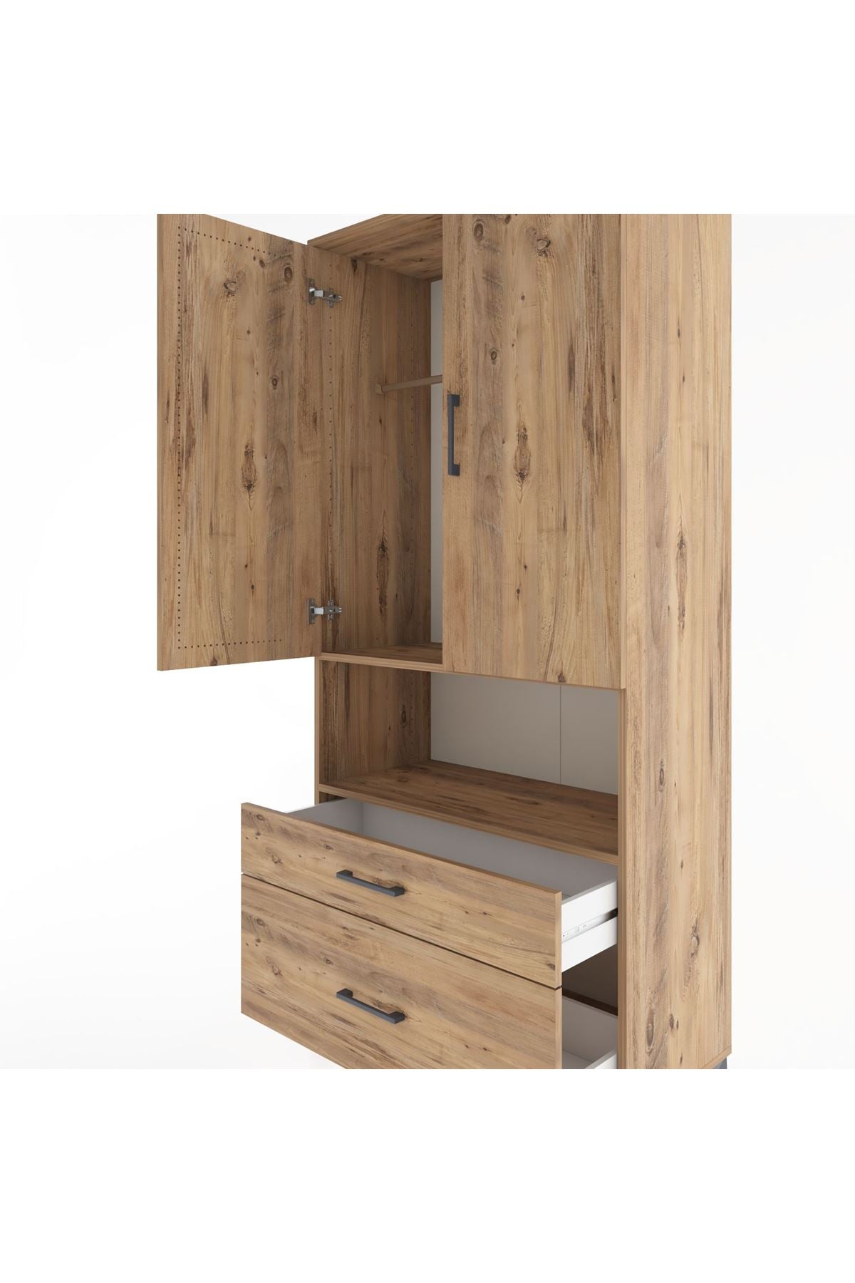 Hyperion Dolap 2 Raflı 2 Çekmeceli Tek Askılı 88x44x195 Çam-Çam