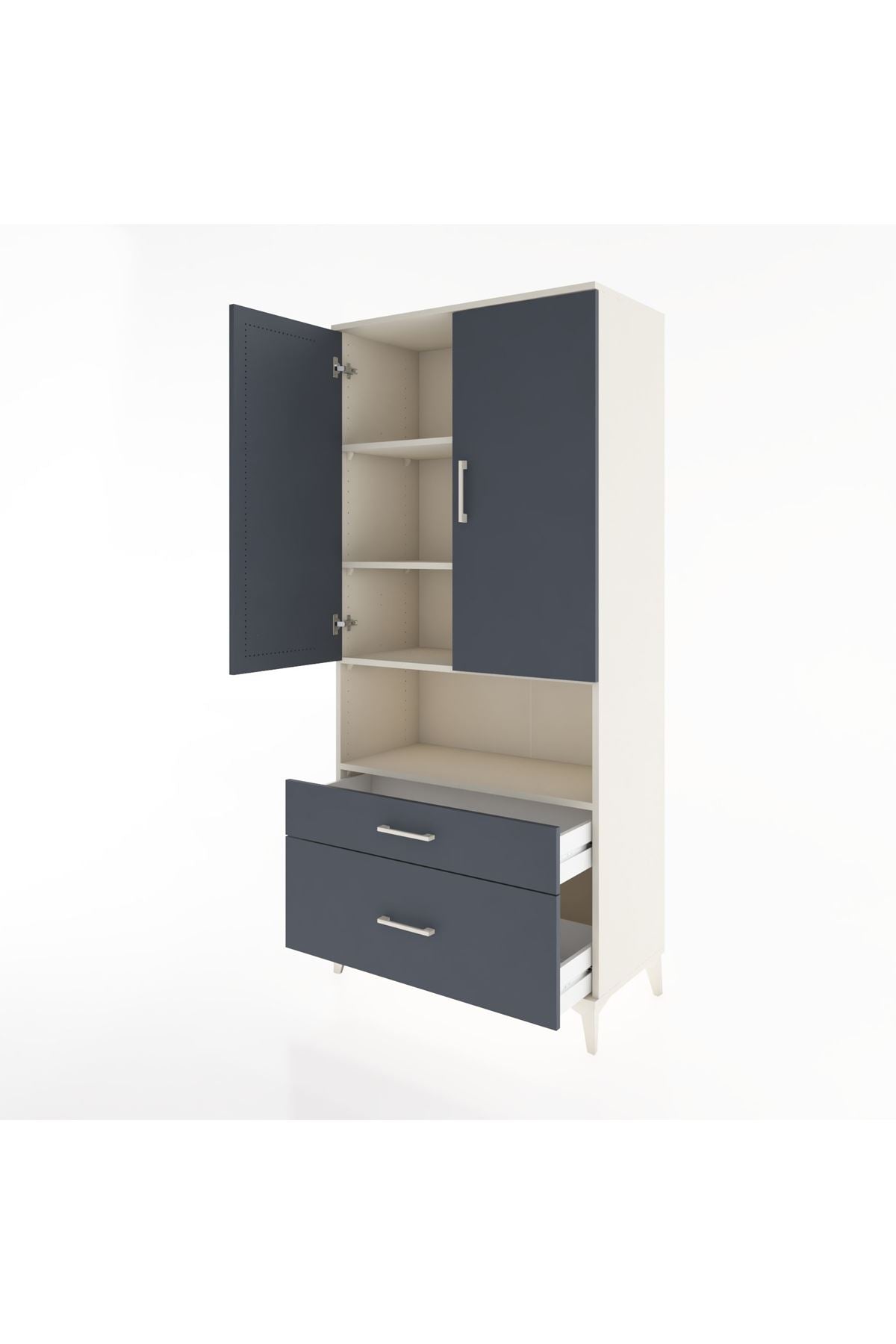 Hyperion Dolap 4 Raflı 2 Çekmeceli 2 Kapaklı 88x44x195 Aytaşı-Antrasit