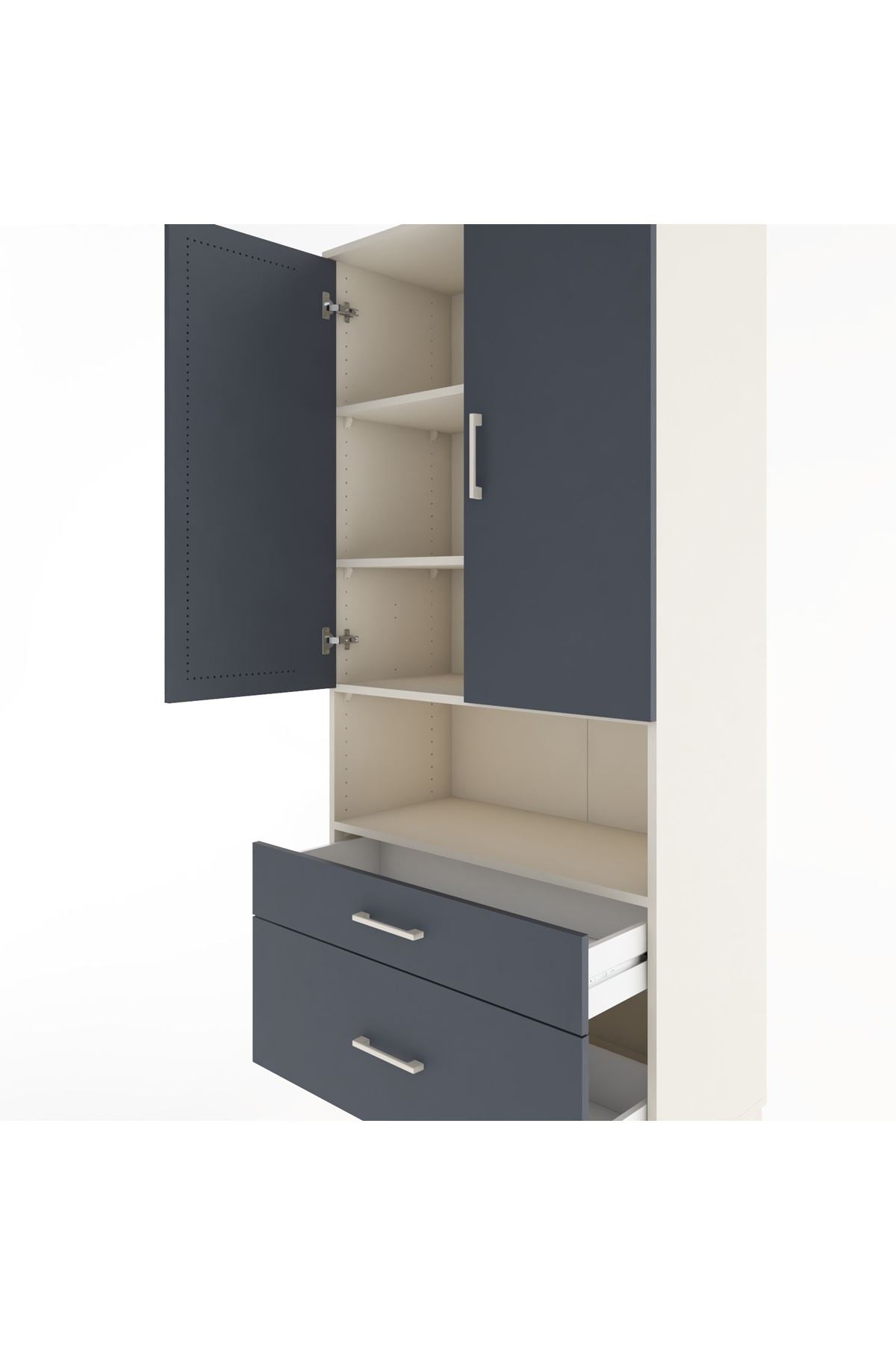 Hyperion Dolap 4 Raflı 2 Çekmeceli 2 Kapaklı 88x44x195 Aytaşı-Antrasit