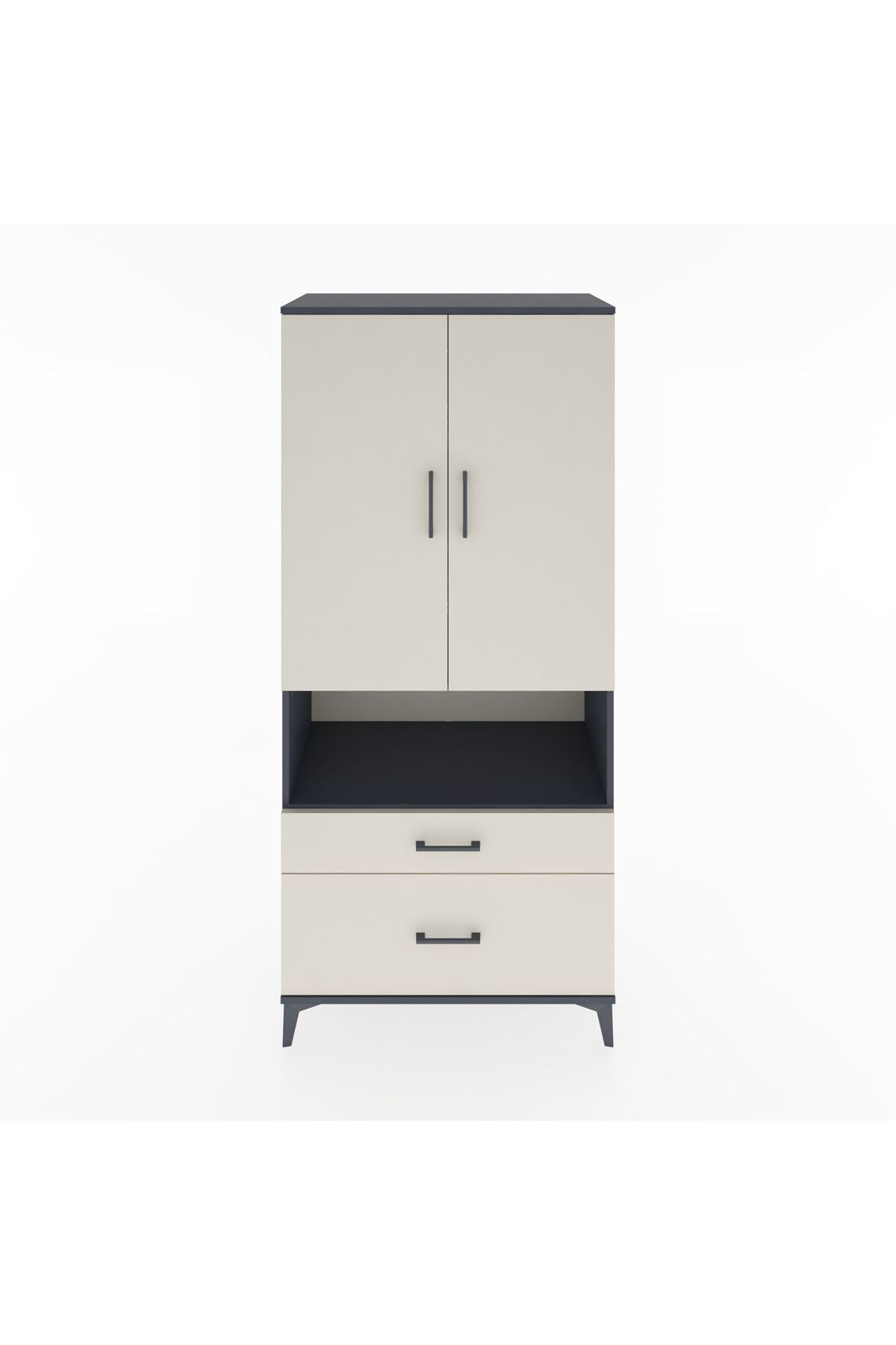 Hyperion Dolap 4 Raflı 2 Çekmeceli 2 Kapaklı 88x44x195 Antrasit-Aytaşı