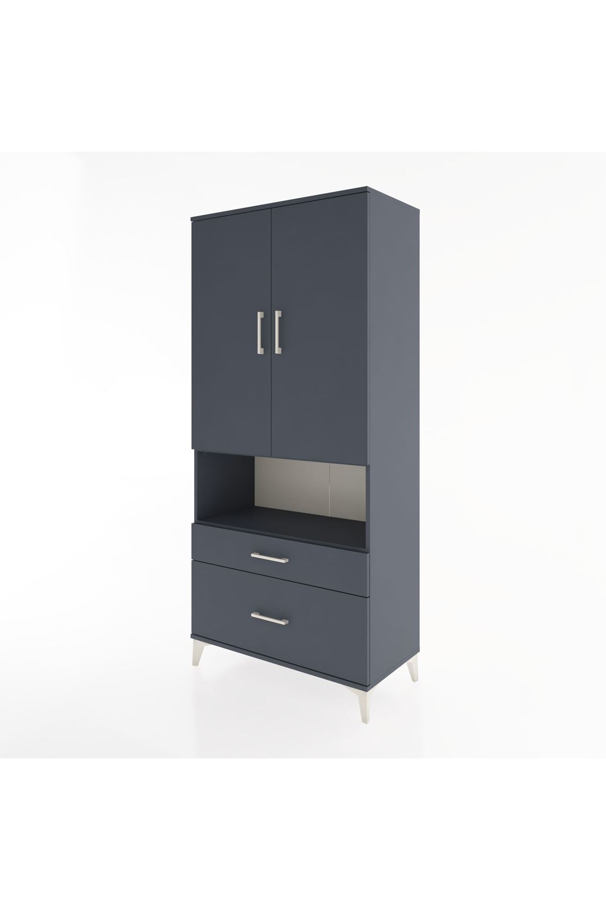 Hyperion Dolap 4 Raflı 2 Çekmeceli 2 Kapaklı 88x44x195 Antrasit-Antrasit