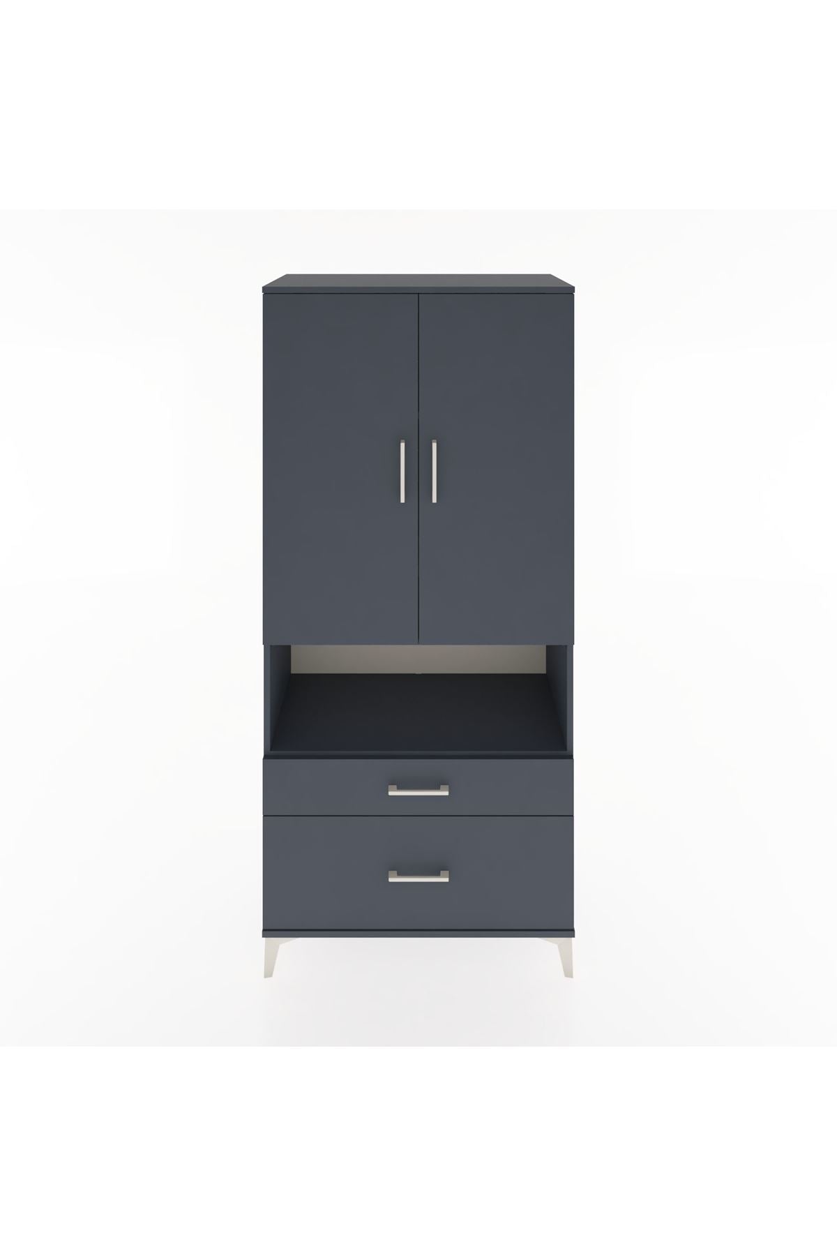 Hyperion Dolap 4 Raflı 2 Çekmeceli 2 Kapaklı 88x44x195 Antrasit-Antrasit