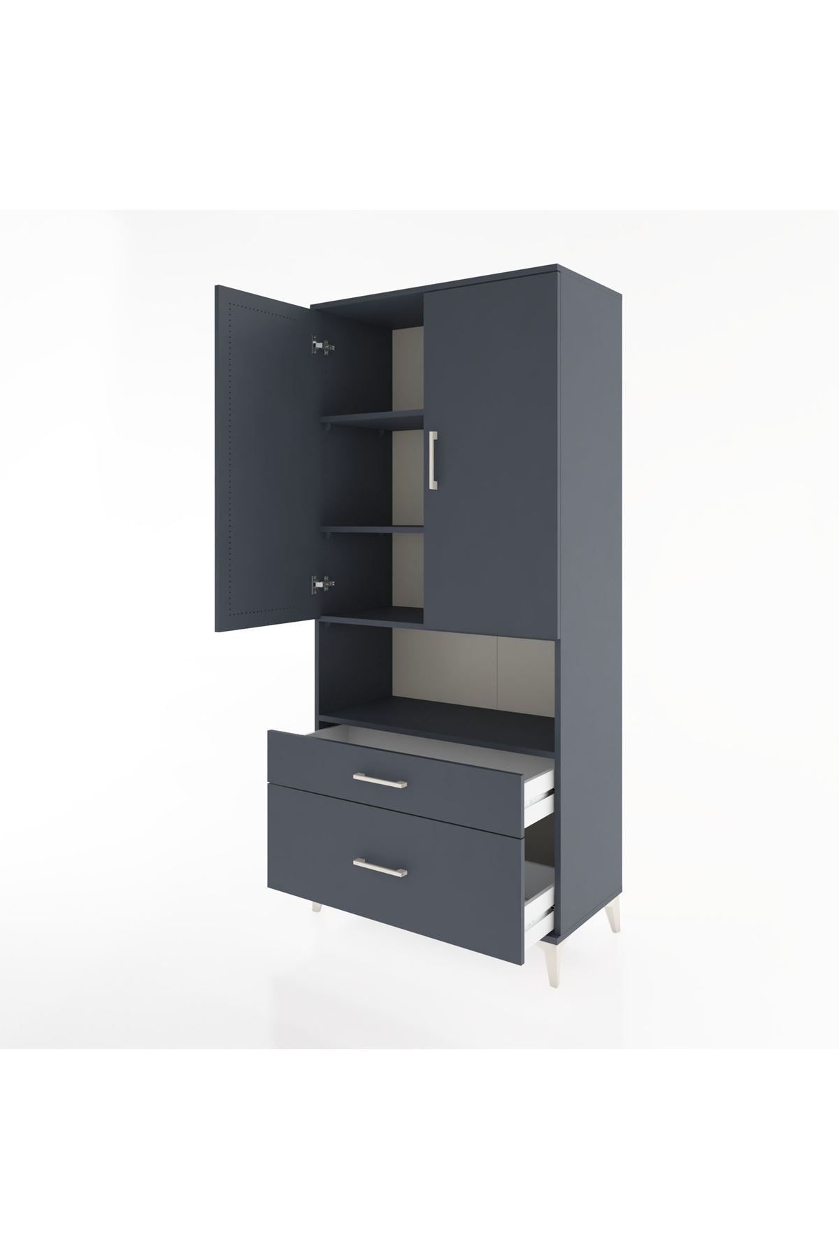 Hyperion Dolap 4 Raflı 2 Çekmeceli 2 Kapaklı 88x44x195 Antrasit-Antrasit