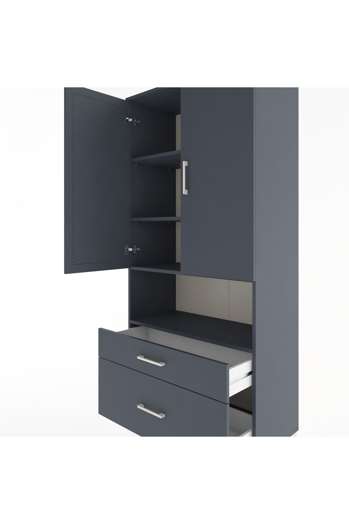 Hyperion Dolap 4 Raflı 2 Çekmeceli 2 Kapaklı 88x44x195 Antrasit-Antrasit