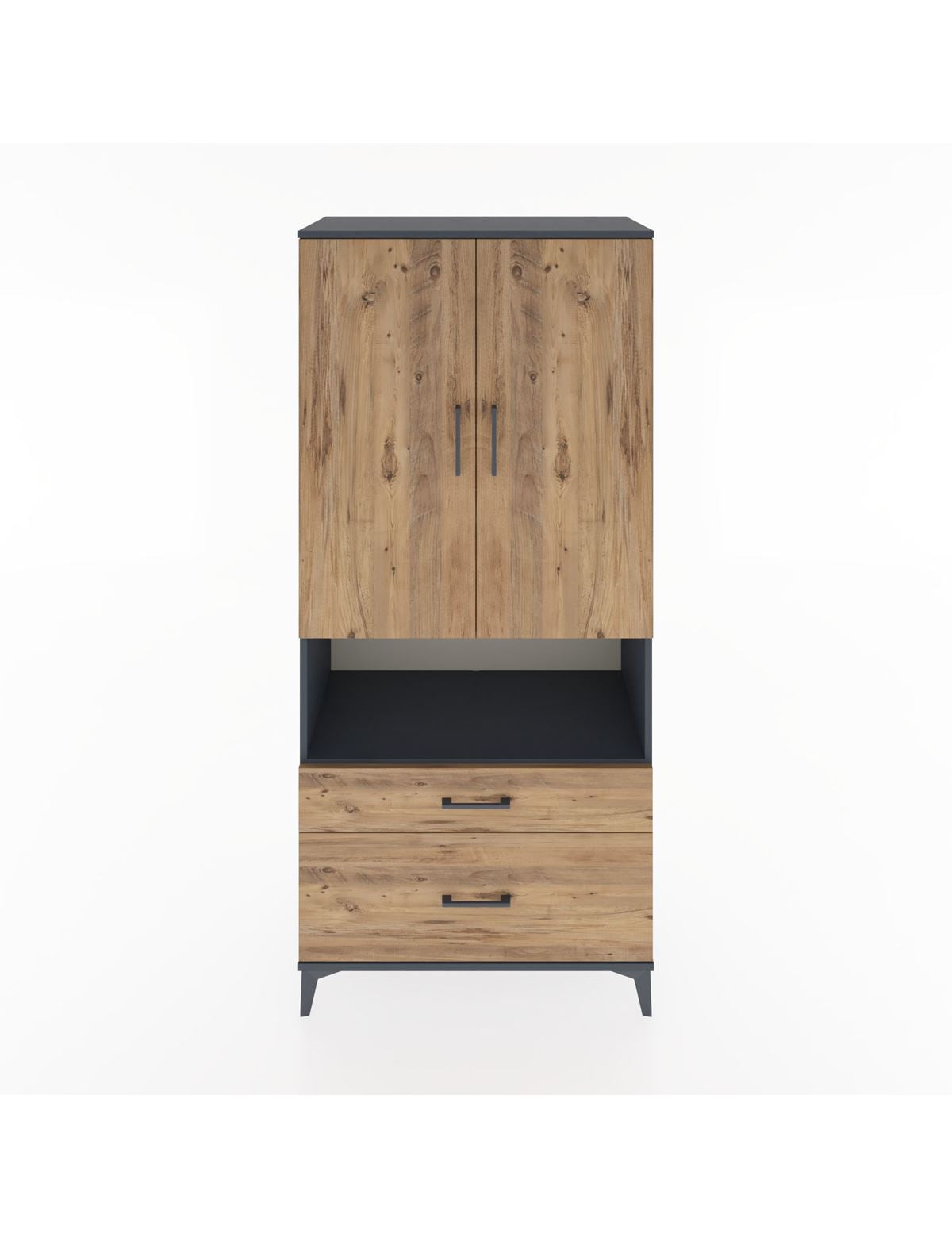 Hyperion Dolap 4 Raflı 2 Çekmeceli 2 Kapaklı 88x44x195 Antrasit-Çam