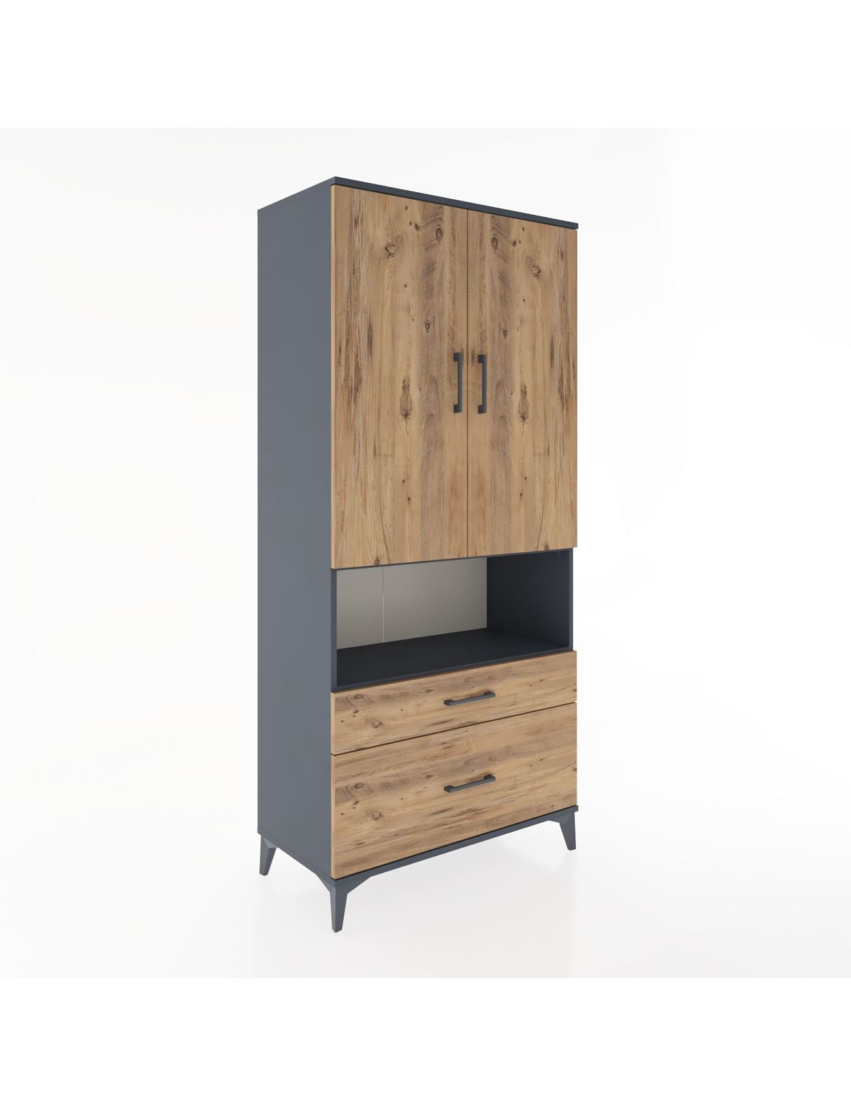 Hyperion Dolap 4 Raflı 2 Çekmeceli 2 Kapaklı 88x44x195 Antrasit-Çam