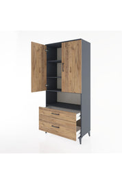 Hyperion Dolap 4 Raflı 2 Çekmeceli 2 Kapaklı 88x44x195 Antrasit-Çam