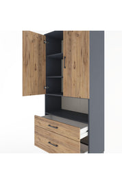 Hyperion Dolap 4 Raflı 2 Çekmeceli 2 Kapaklı 88x44x195 Antrasit-Çam