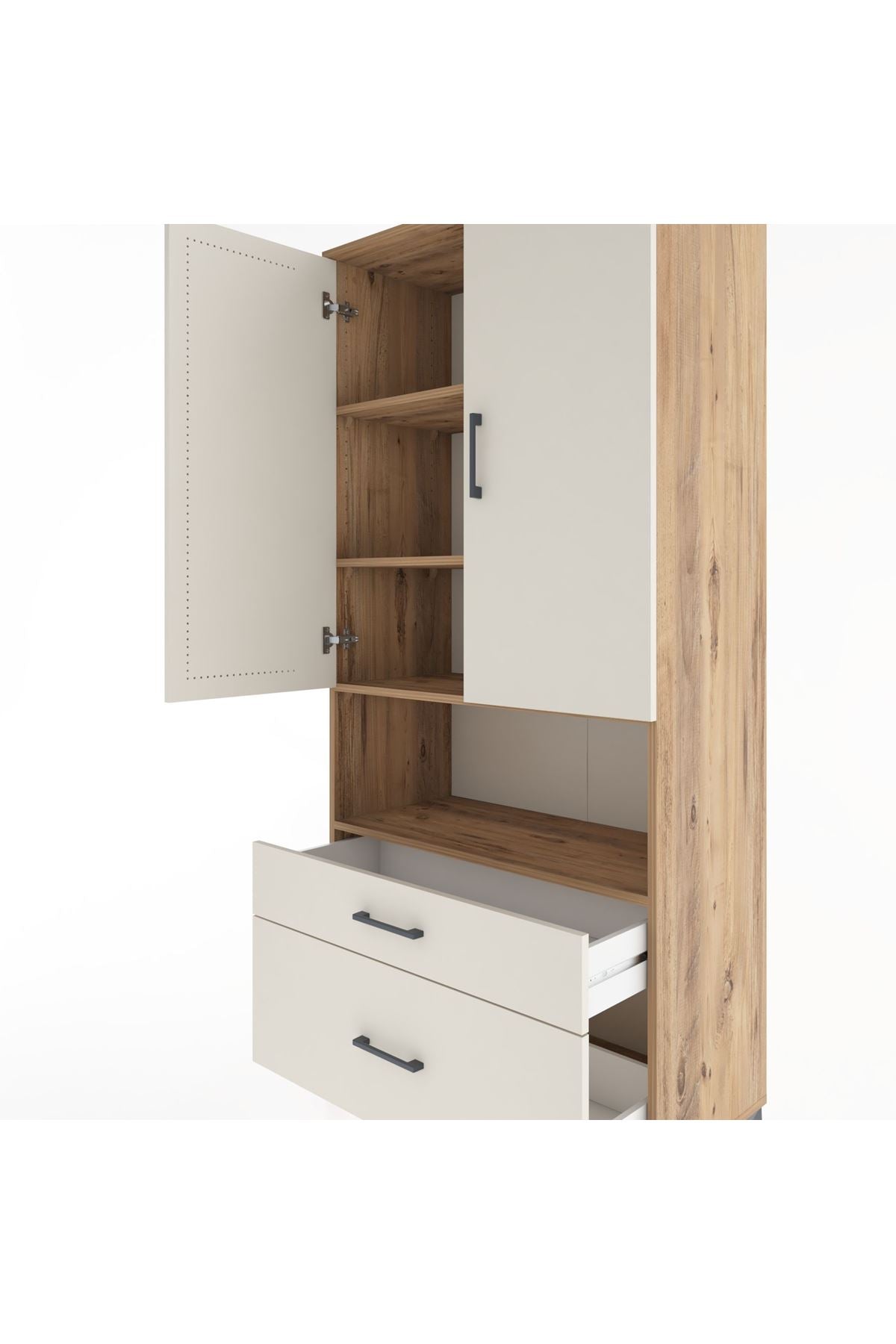 Hyperion Dolap 4 Raflı 2 Çekmeceli 2 Kapaklı 88x44x195 Çam-Aytaşı