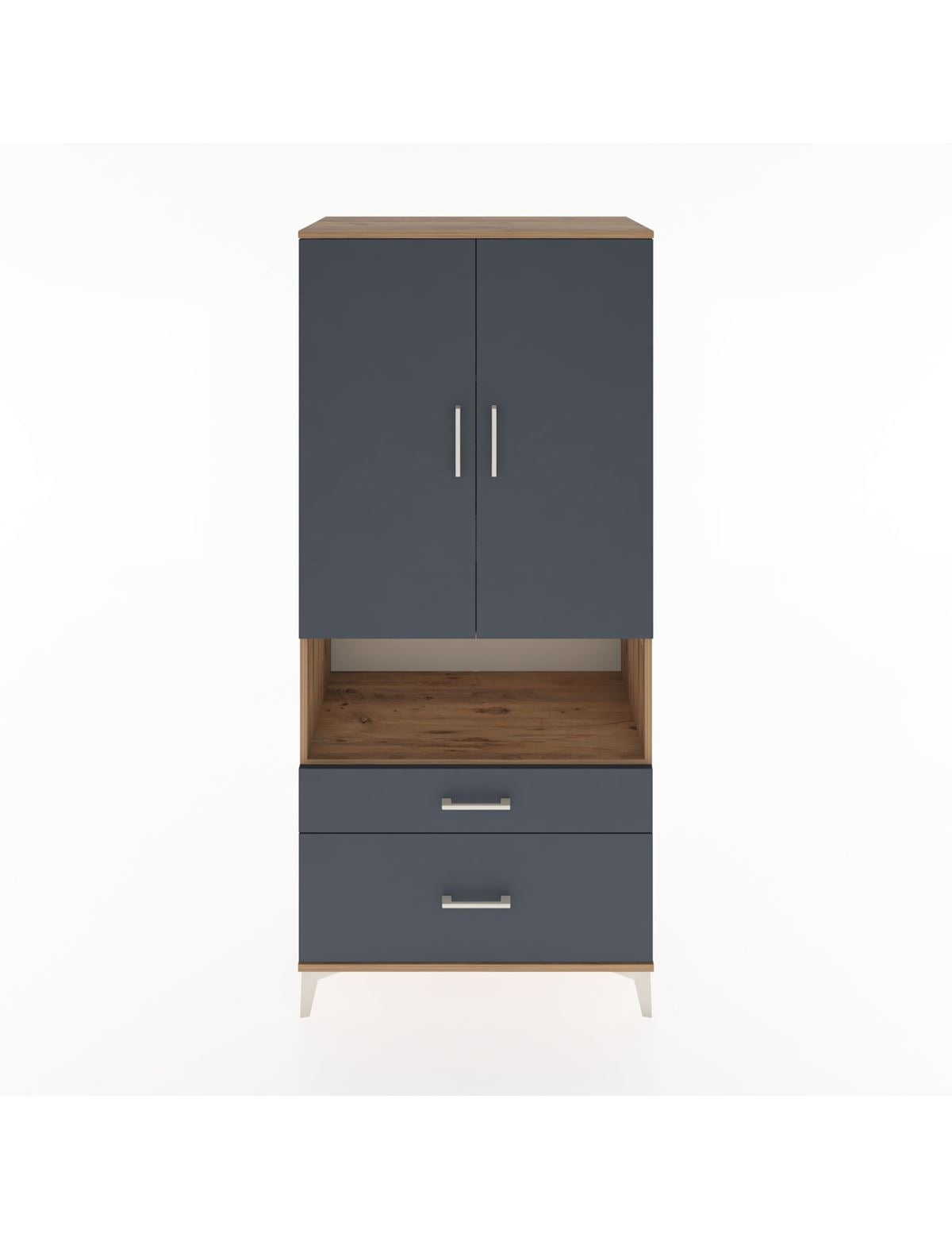 Hyperion Dolap 4 Raflı 2 Çekmeceli 2 Kapaklı 88x44x195 Çam-Antrasit