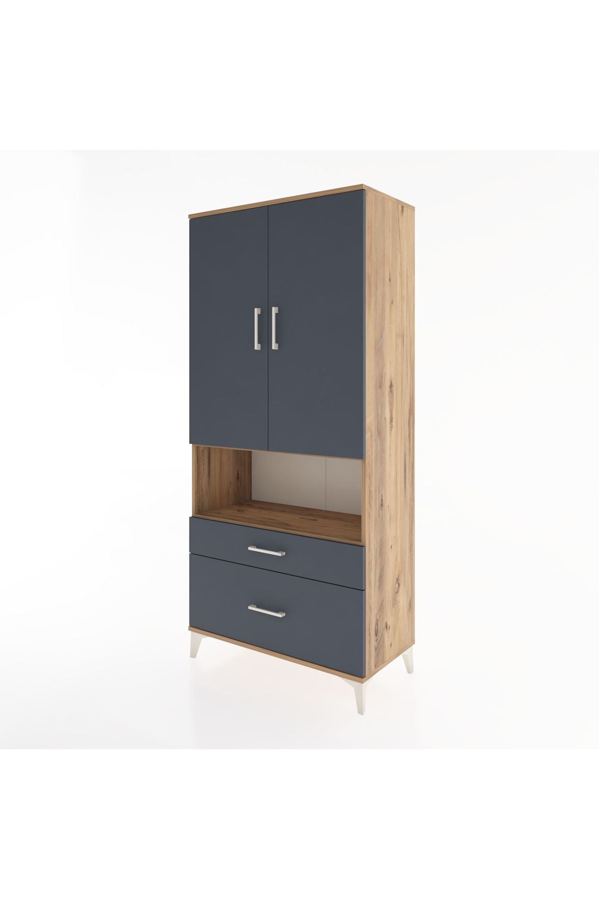 Hyperion Dolap 4 Raflı 2 Çekmeceli 2 Kapaklı 88x44x195 Çam-Antrasit