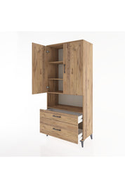 Hyperion Dolap 4 Raflı 2 Çekmeceli 2 Kapaklı 88x44x195 Çam-Çam
