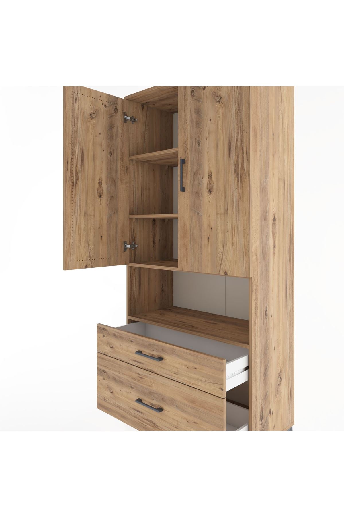 Hyperion Dolap 4 Raflı 2 Çekmeceli 2 Kapaklı 88x44x195 Çam-Çam