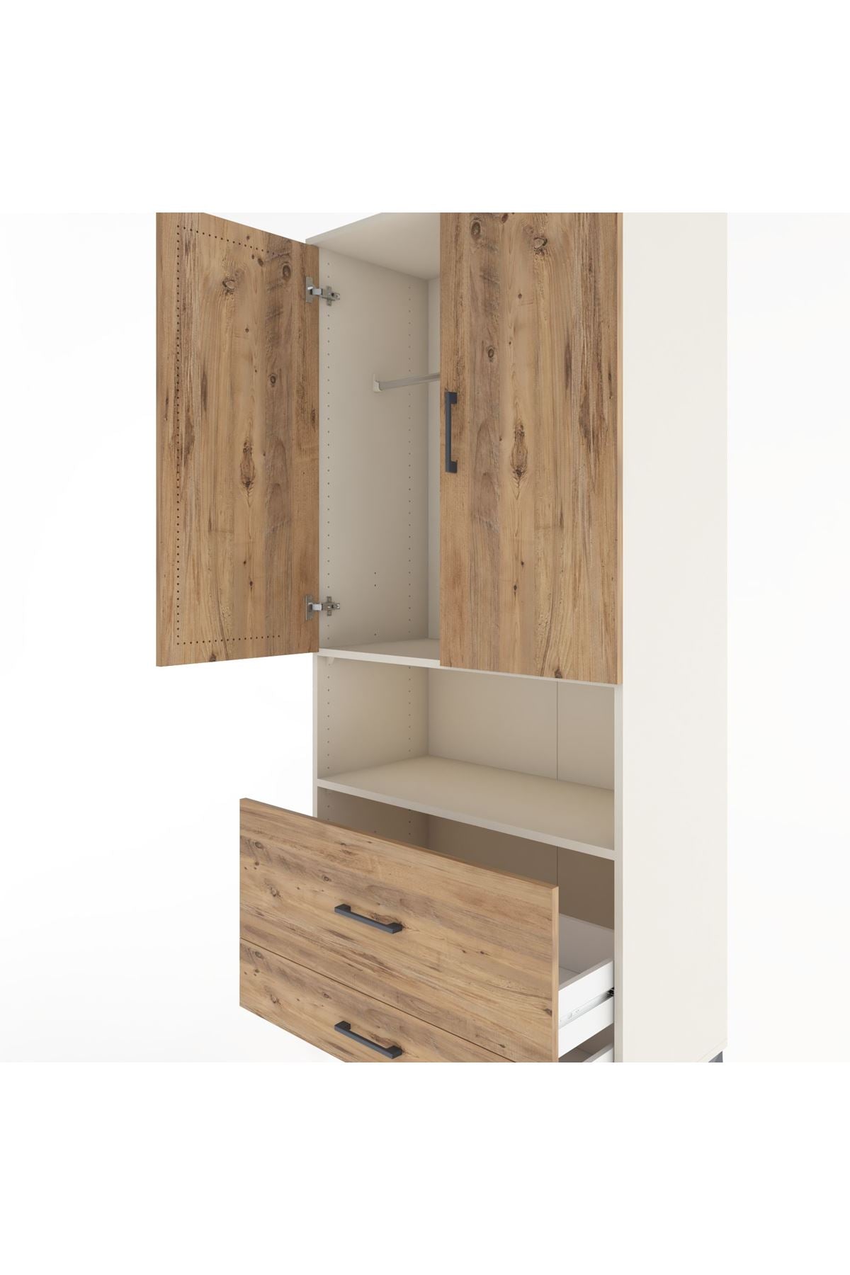 Hyperion Dolap 2 Raflı 2 Çekmeceli Tek Askılı 88x44x195 Aytaşı-Çam