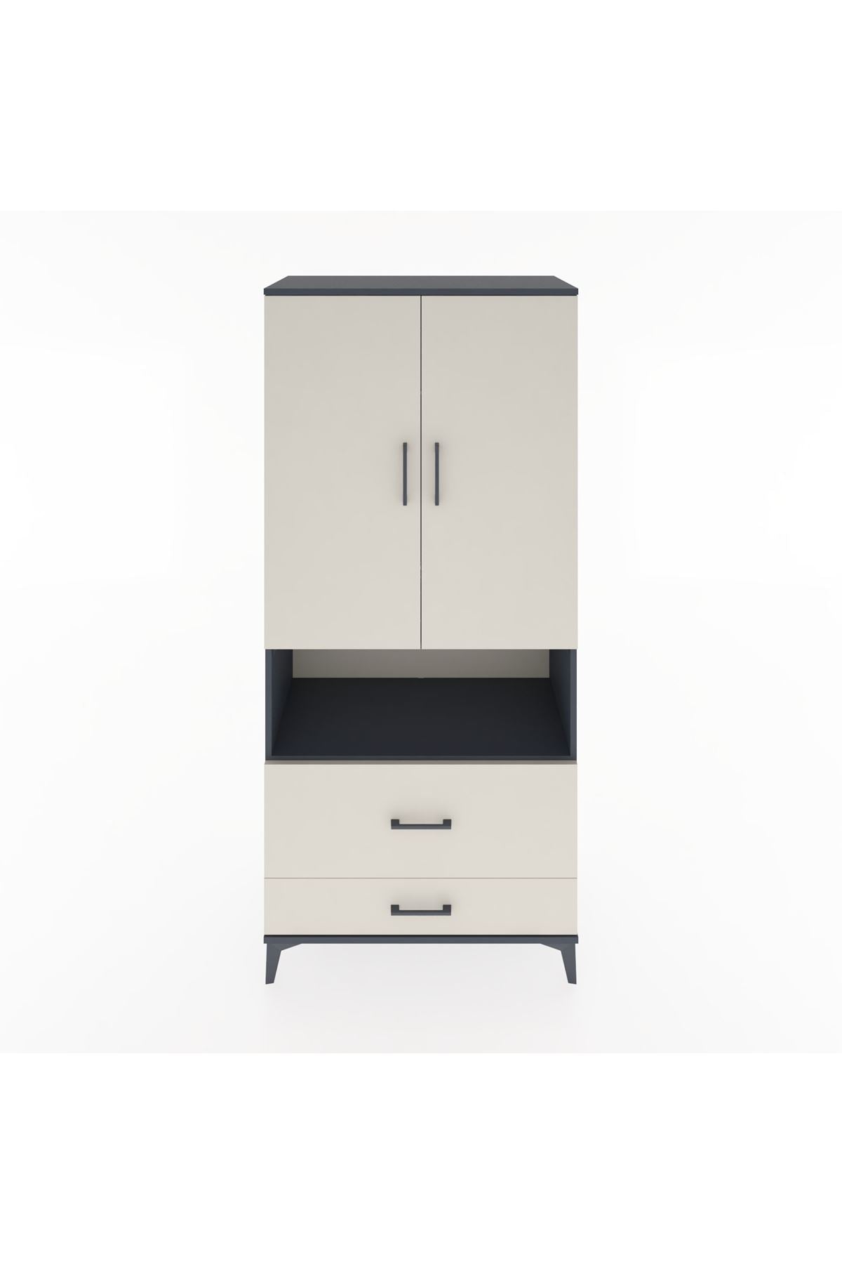 Hyperion Dolap 2 Raflı 2 Çekmeceli Tek Askılı 88x44x195 Antrasit-Aytaşı