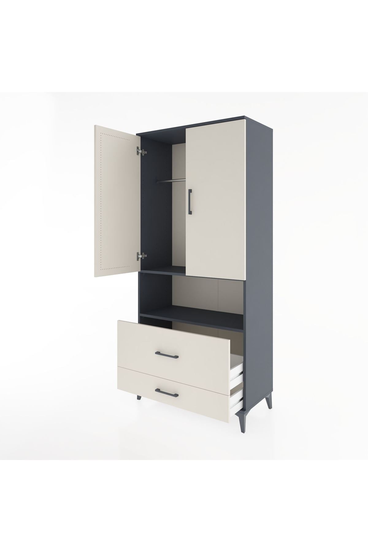 Hyperion Dolap 2 Raflı 2 Çekmeceli Tek Askılı 88x44x195 Antrasit-Aytaşı