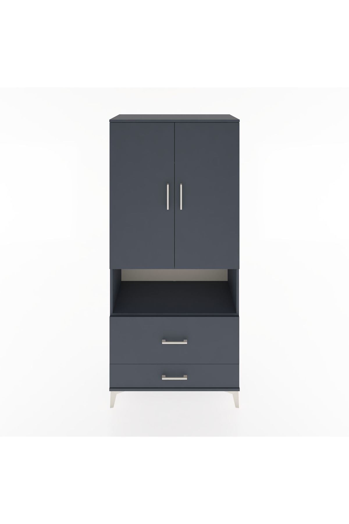 Hyperion Dolap 2 Raflı 2 Çekmeceli Tek Askılı 88x44x195 Antrasit-Antrasit