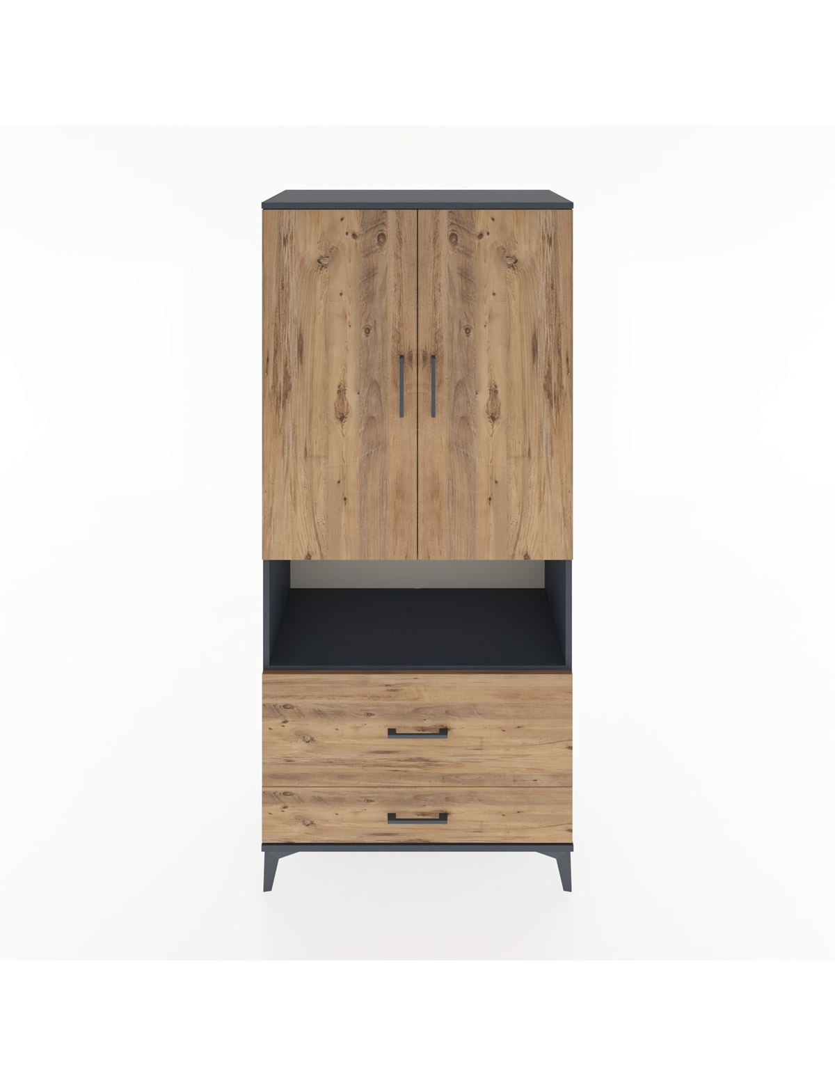 Hyperion Dolap 2 Raflı 2 Çekmeceli Tek Askılı 88x44x195 Antrasit-Çam