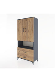 Hyperion Dolap 2 Raflı 2 Çekmeceli Tek Askılı 88x44x195 Antrasit-Çam