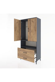Hyperion Dolap 2 Raflı 2 Çekmeceli Tek Askılı 88x44x195 Antrasit-Çam