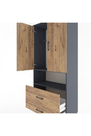 Hyperion Dolap 2 Raflı 2 Çekmeceli Tek Askılı 88x44x195 Antrasit-Çam