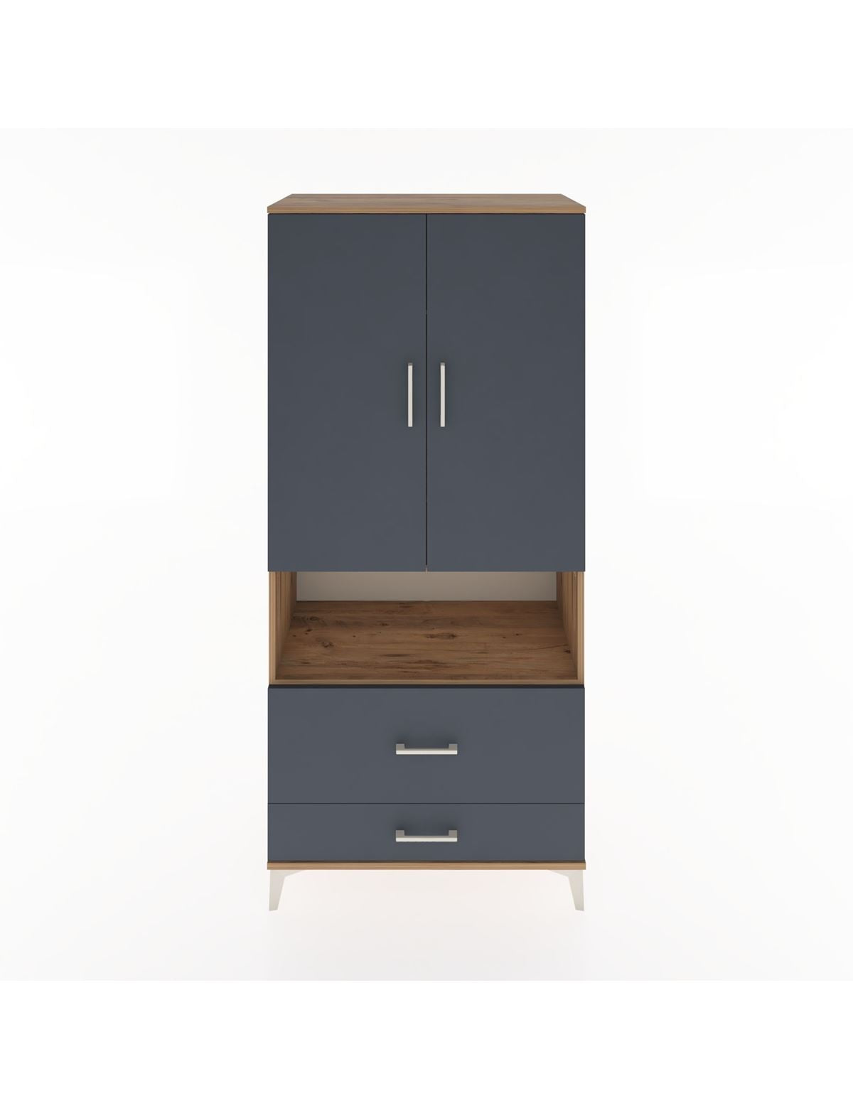 Hyperion Dolap 2 Raflı 2 Çekmeceli Tek Askılı 88x44x195 Çam-Antrasit