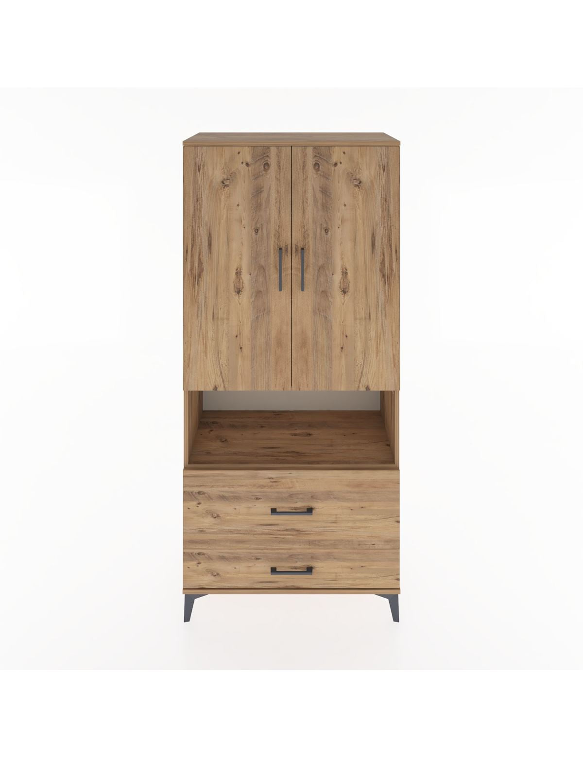 Hyperion Dolap 2 Raflı 2 Çekmeceli Tek Askılı 88x44x195 Çam-Çam