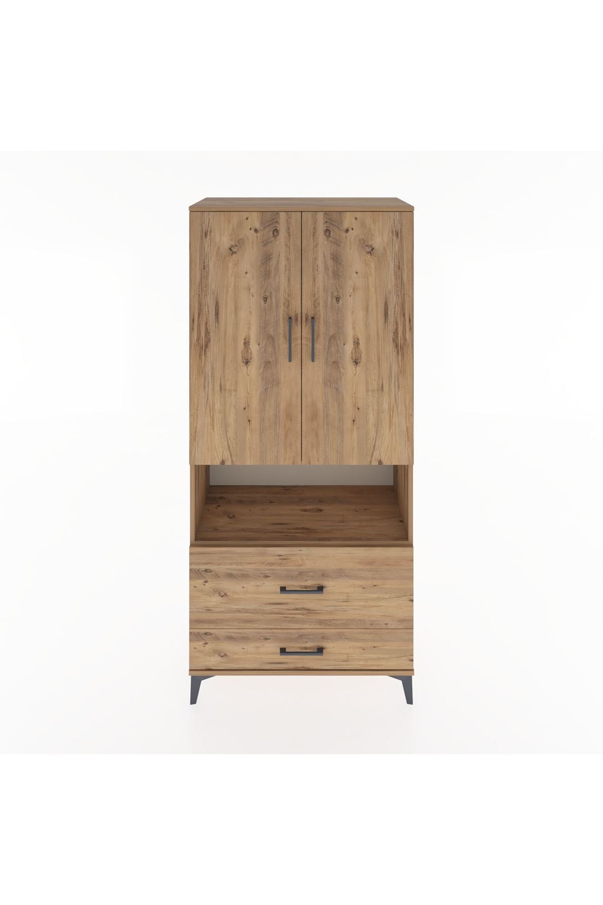 Hyperion Dolap 2 Raflı 2 Çekmeceli Tek Askılı 88x44x195 Çam-Çam