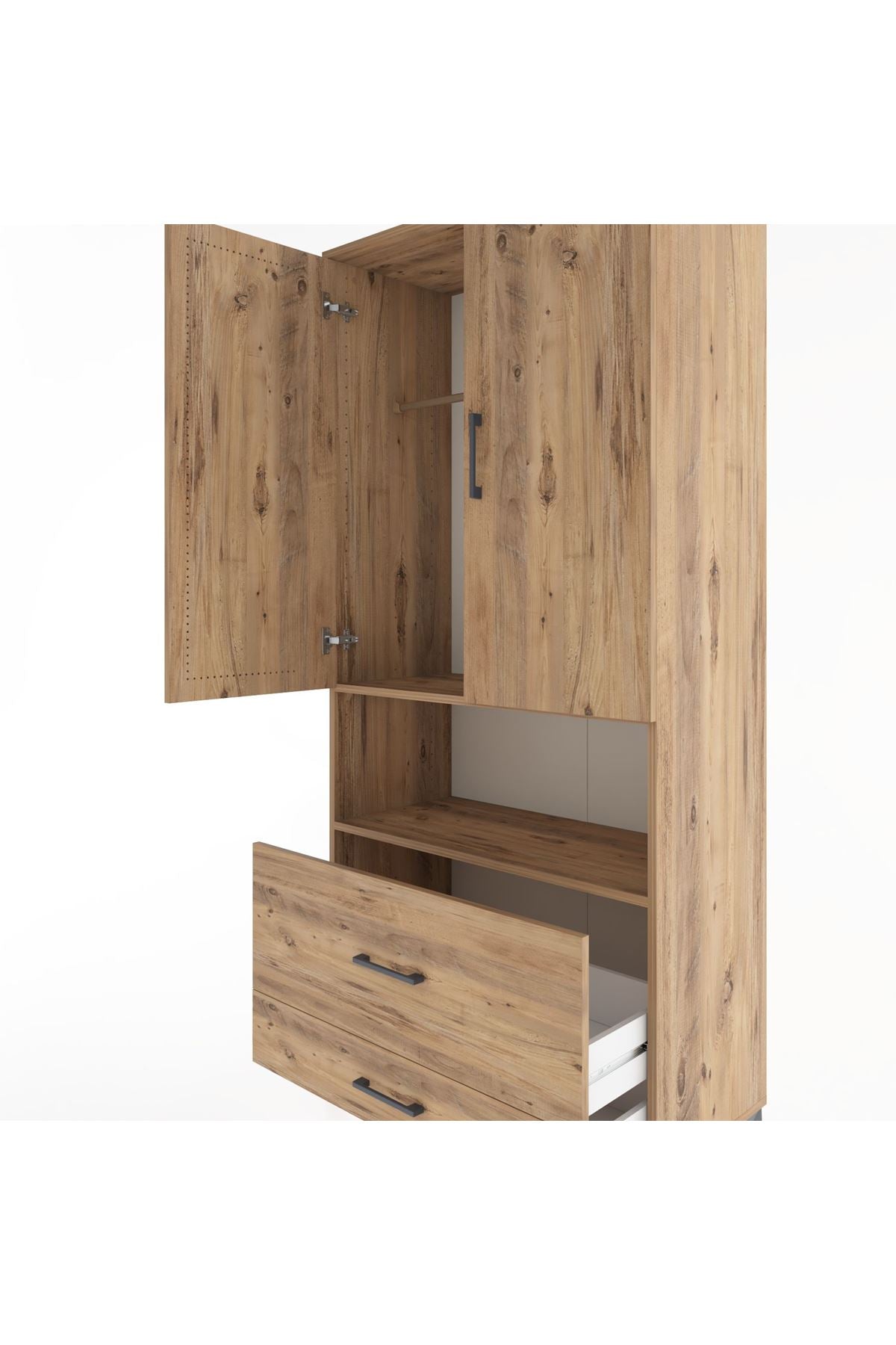 Hyperion Dolap 2 Raflı 2 Çekmeceli Tek Askılı 88x44x195 Çam-Çam