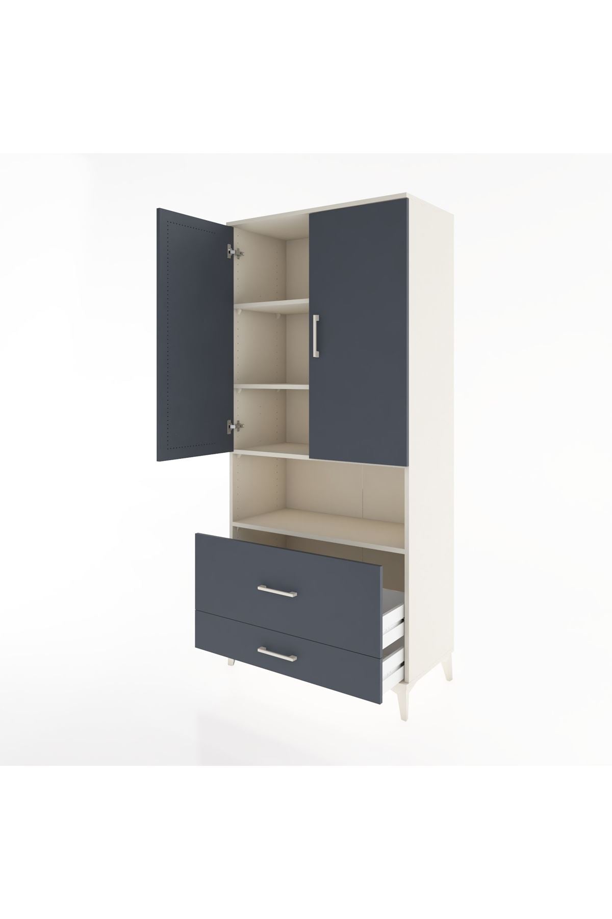 Hyperion Dolap 4 Raflı 2 Çekmeceli 2 Kapaklı 88x44x195 Aytaşı-Antrasit