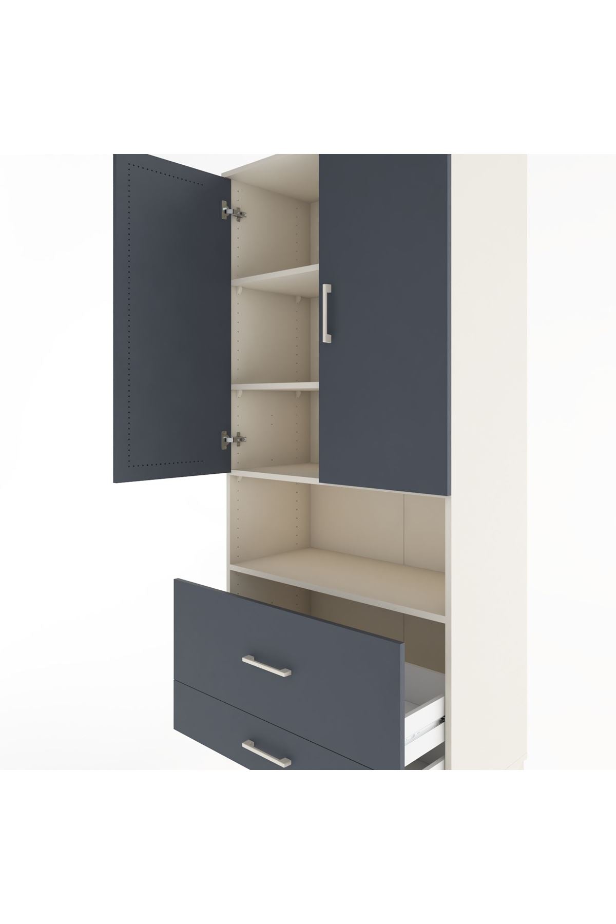 Hyperion Dolap 4 Raflı 2 Çekmeceli 2 Kapaklı 88x44x195 Aytaşı-Antrasit