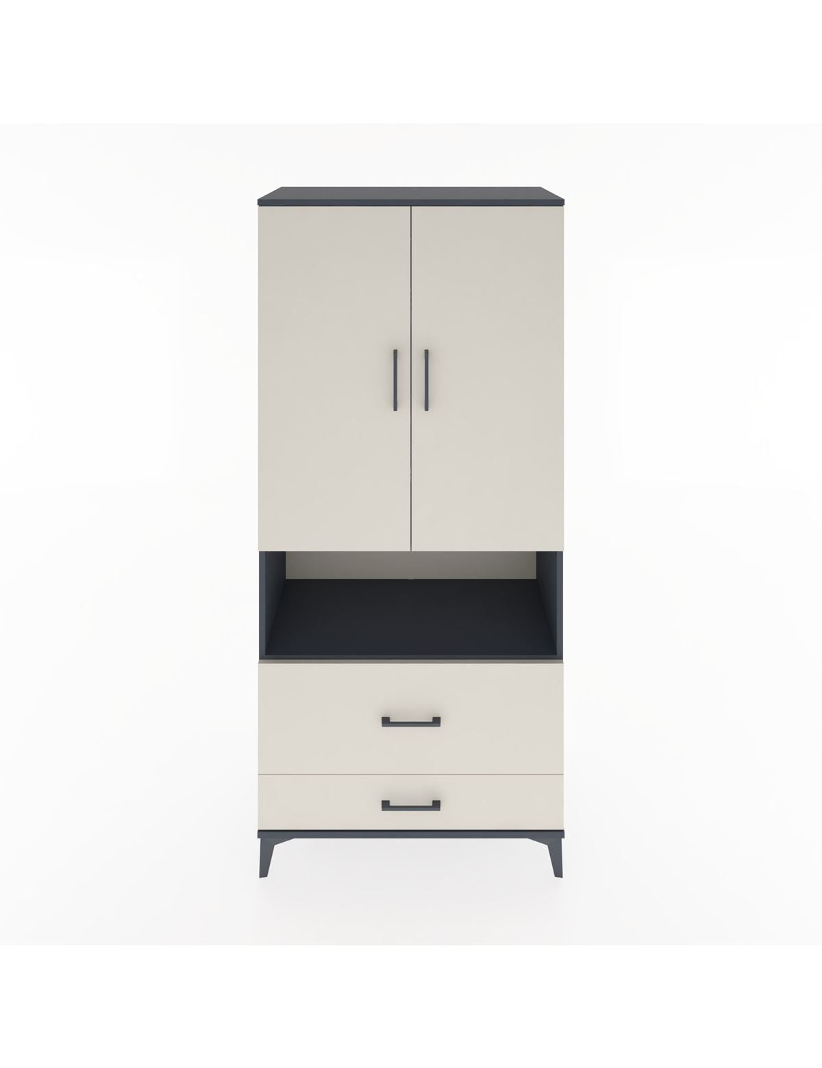 Hyperion Dolap 4 Raflı 2 Çekmeceli 2 Kapaklı 88x44x195 Antrasit-Aytaşı