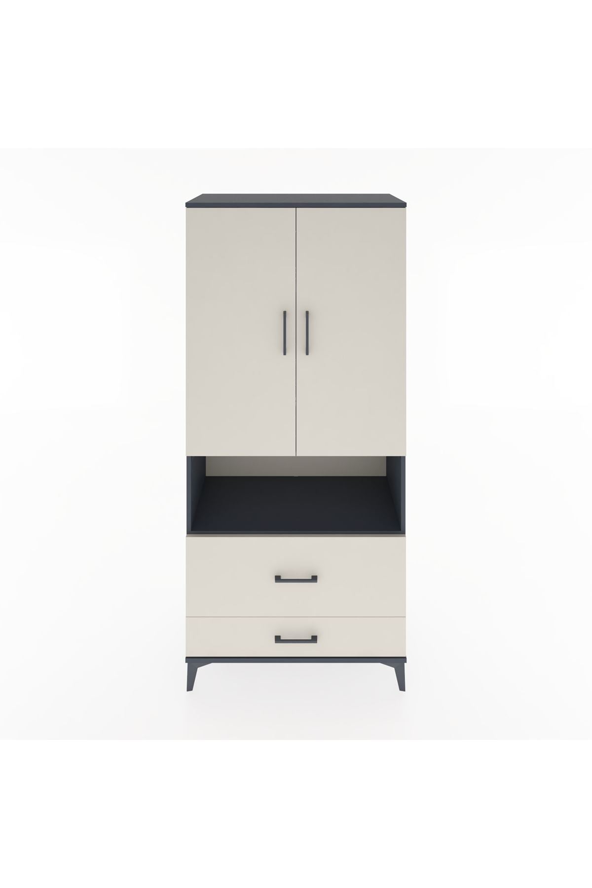 Hyperion Dolap 4 Raflı 2 Çekmeceli 2 Kapaklı 88x44x195 Antrasit-Aytaşı