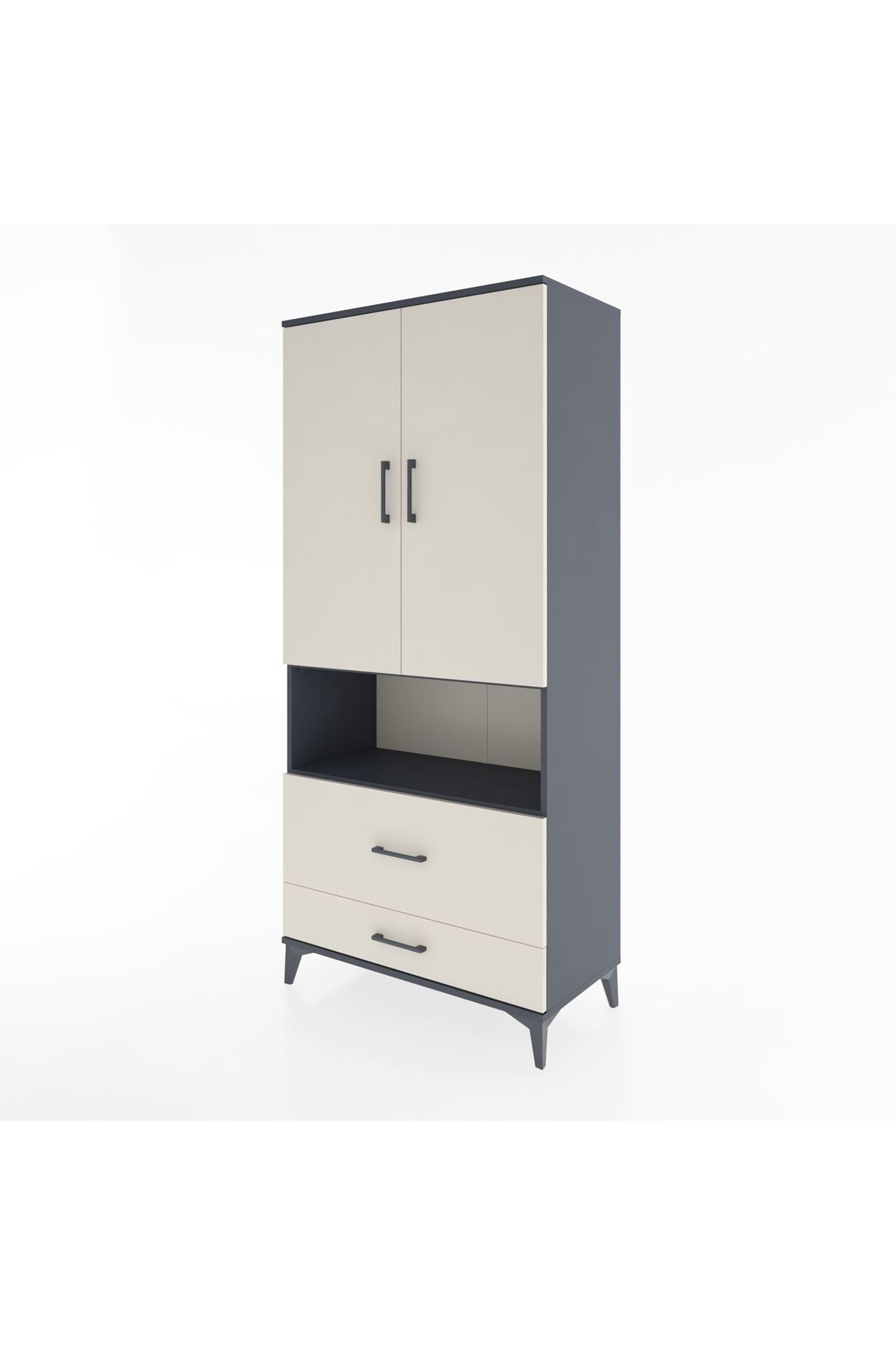 Hyperion Dolap 4 Raflı 2 Çekmeceli 2 Kapaklı 88x44x195 Antrasit-Aytaşı