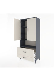 Hyperion Dolap 4 Raflı 2 Çekmeceli 2 Kapaklı 88x44x195 Antrasit-Aytaşı