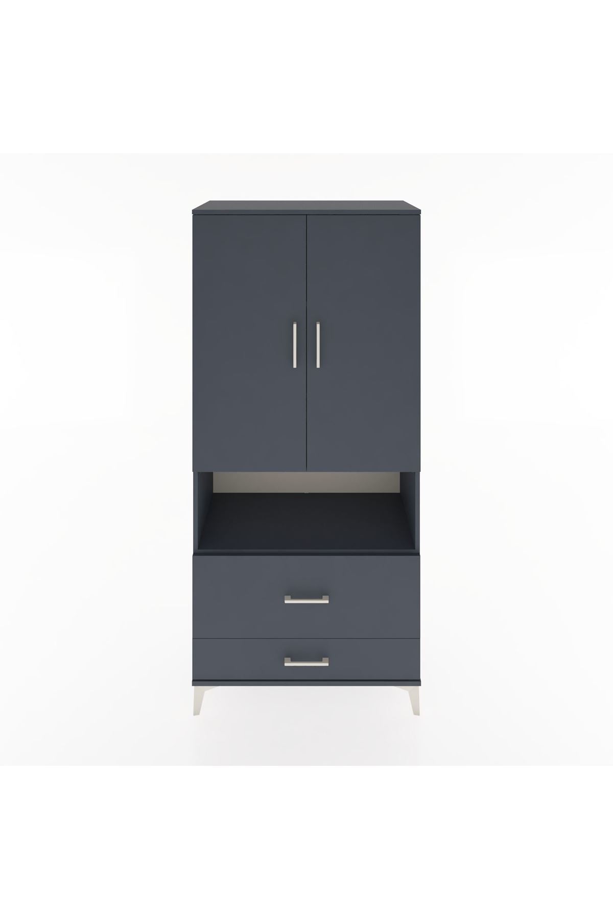 Hyperion Dolap 4 Raflı 2 Çekmeceli 2 Kapaklı 88x44x195 Antrasit-Antrasit