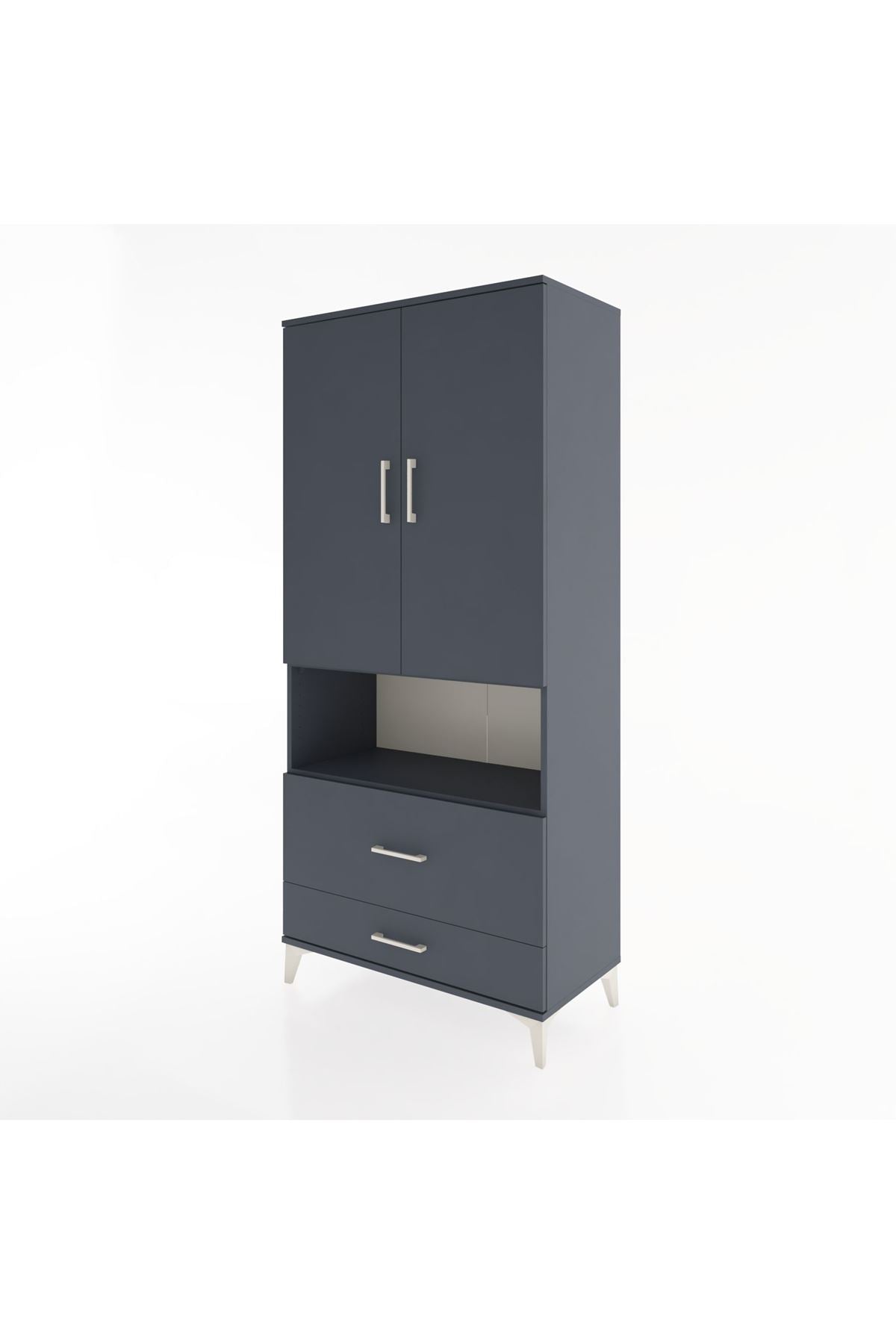 Hyperion Dolap 4 Raflı 2 Çekmeceli 2 Kapaklı 88x44x195 Antrasit-Antrasit