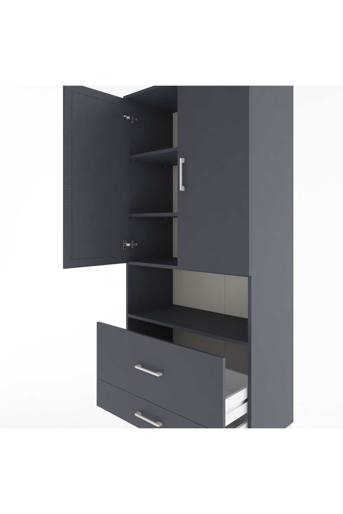 Hyperion Dolap 4 Raflı 2 Çekmeceli 2 Kapaklı 88x44x195 Antrasit-Antrasit