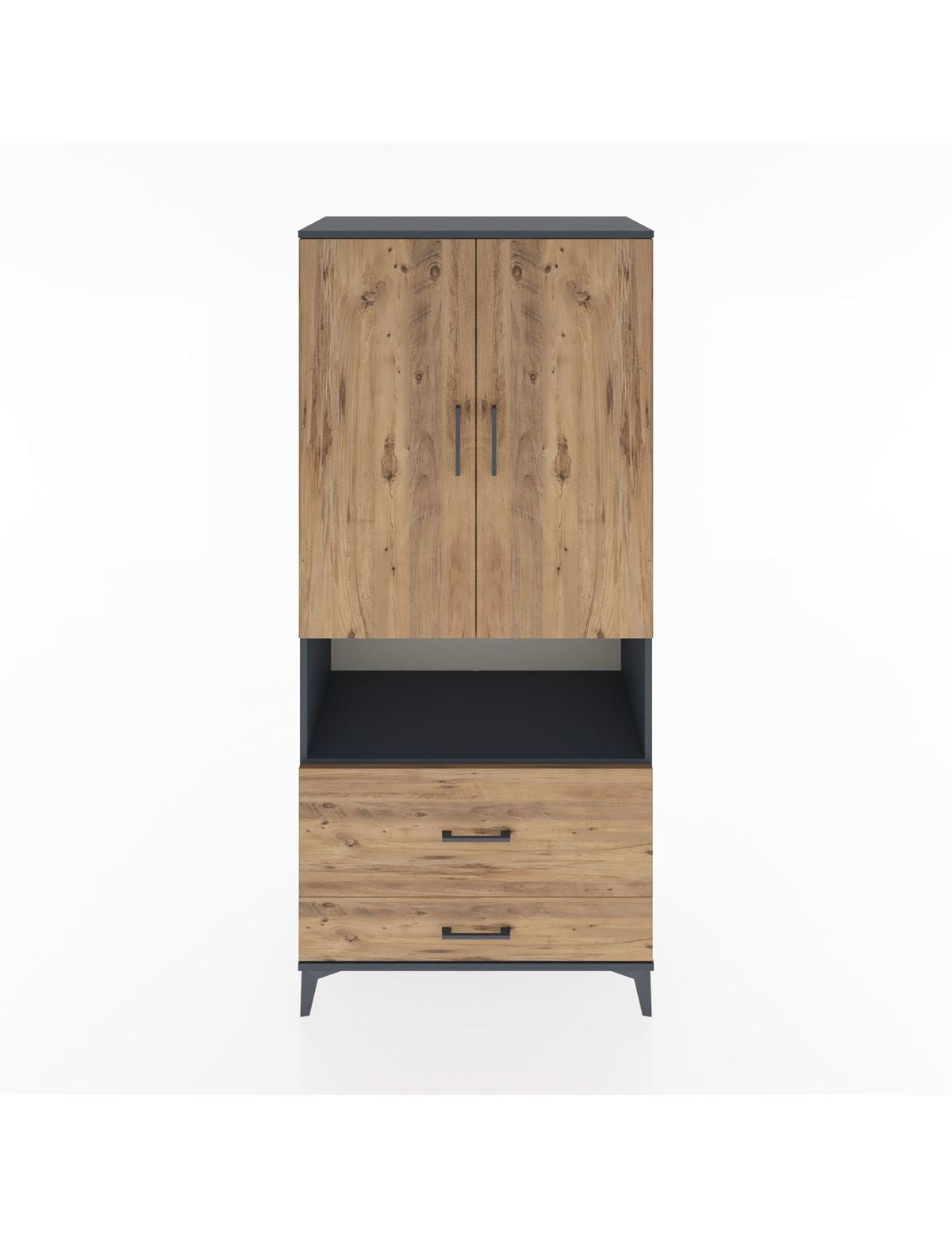 Hyperion Dolap 4 Raflı 2 Çekmeceli 2 Kapaklı 88x44x195 Antrasit-Çam