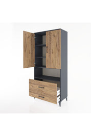 Hyperion Dolap 4 Raflı 2 Çekmeceli 2 Kapaklı 88x44x195 Antrasit-Çam