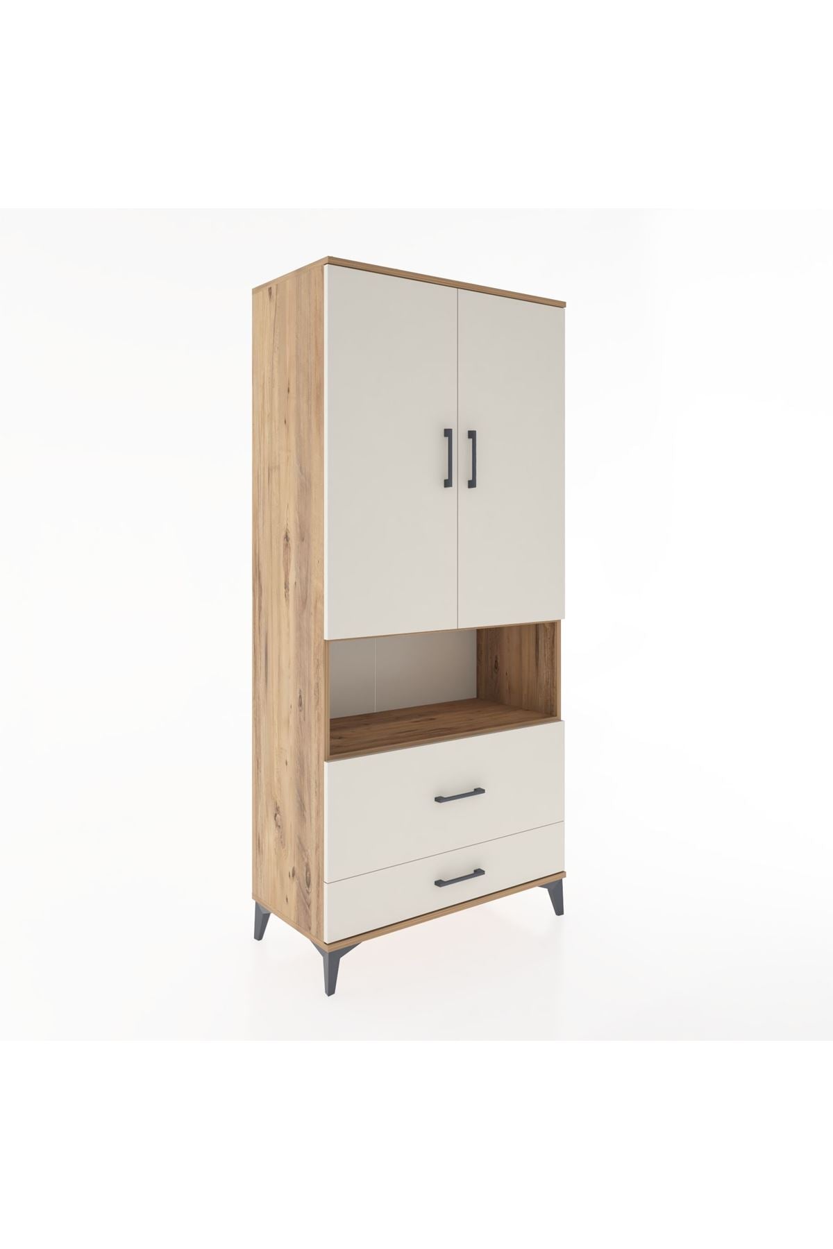 Hyperion Dolap 4 Raflı 2 Çekmeceli 2 Kapaklı 88x44x195 Çam-Aytaşı