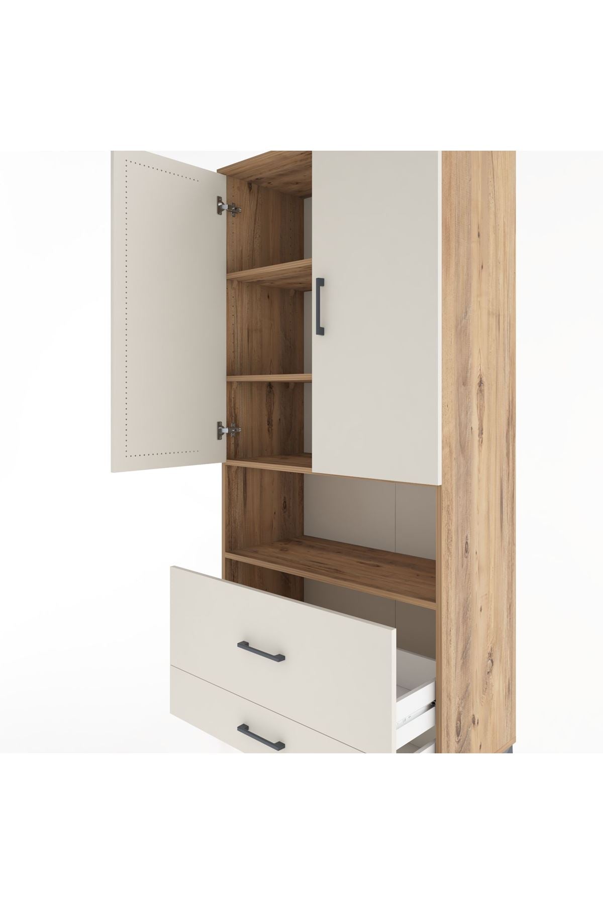 Hyperion Dolap 4 Raflı 2 Çekmeceli 2 Kapaklı 88x44x195 Çam-Aytaşı
