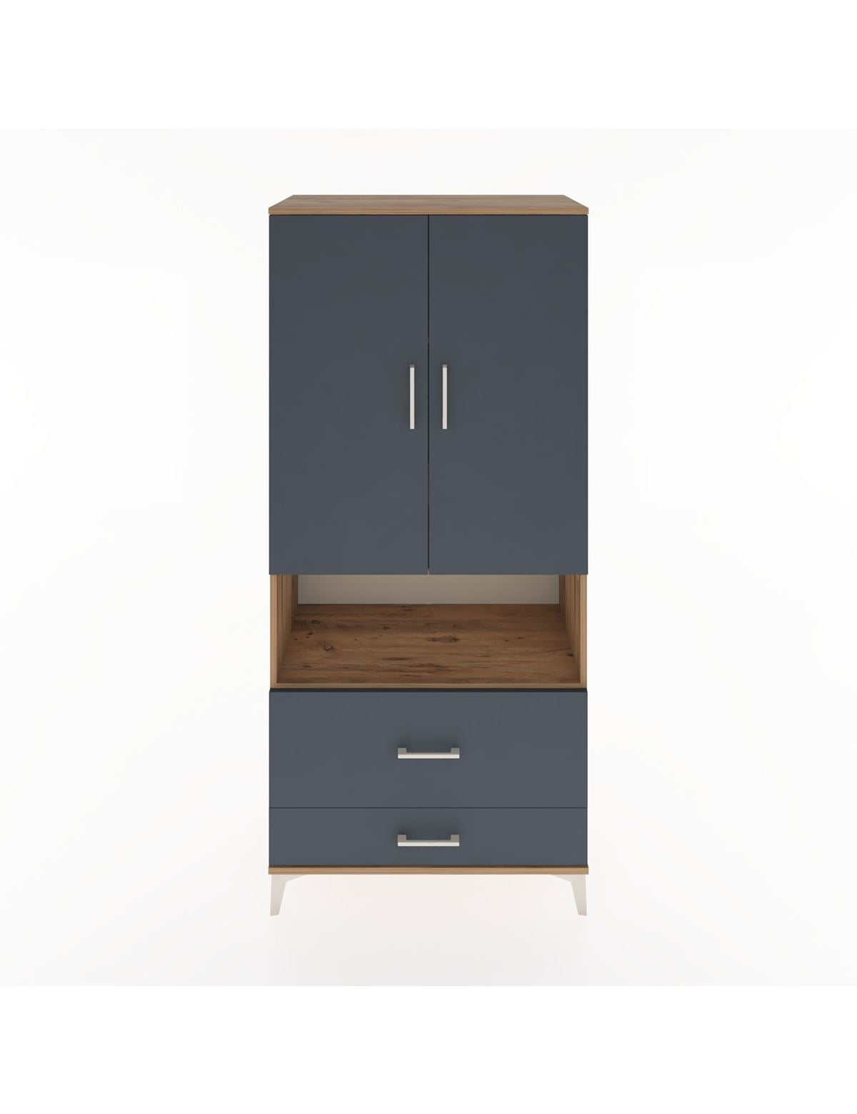 Hyperion Dolap 4 Raflı 2 Çekmeceli 2 Kapaklı 88x44x195 Çam-Antrasit