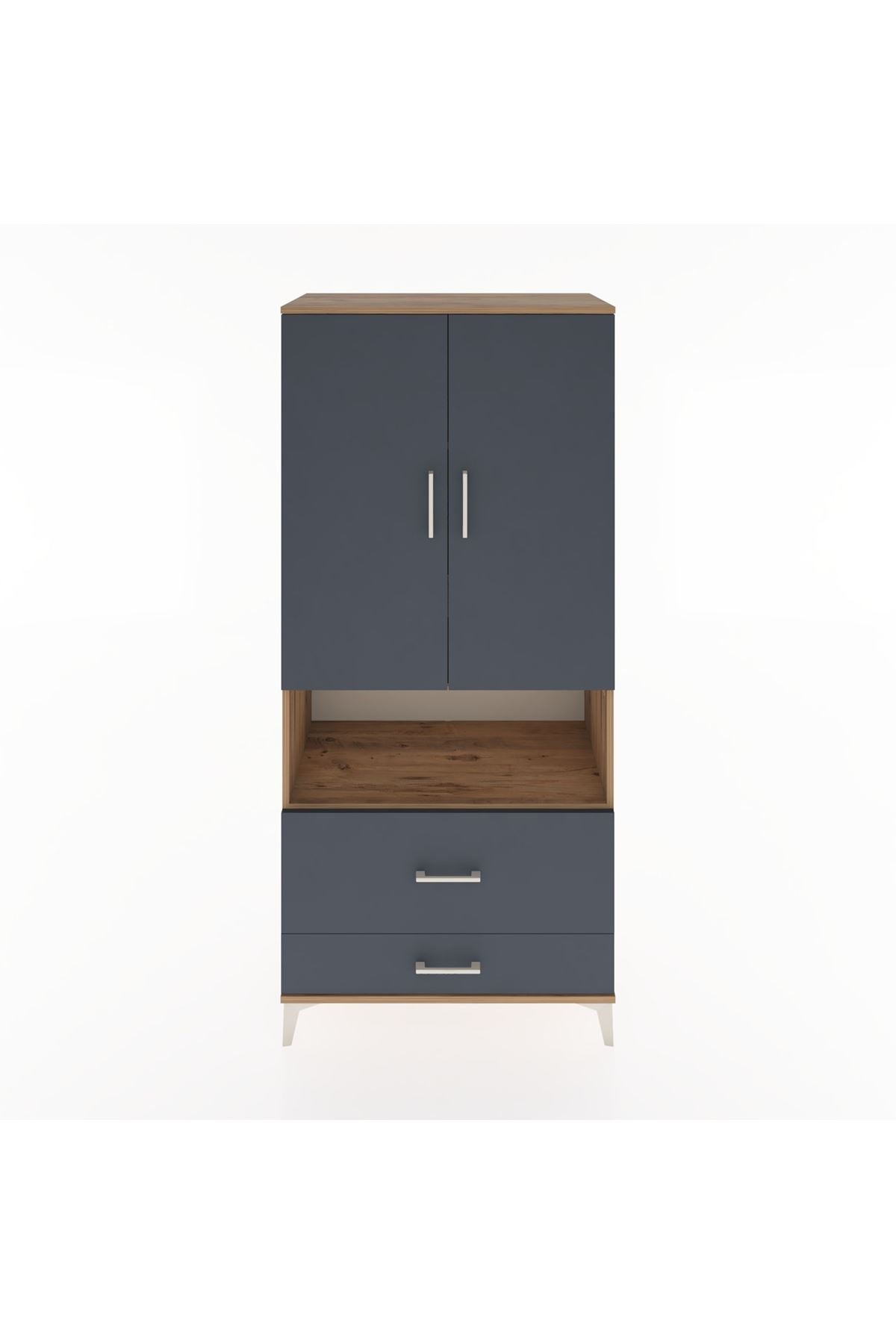 Hyperion Dolap 4 Raflı 2 Çekmeceli 2 Kapaklı 88x44x195 Çam-Antrasit