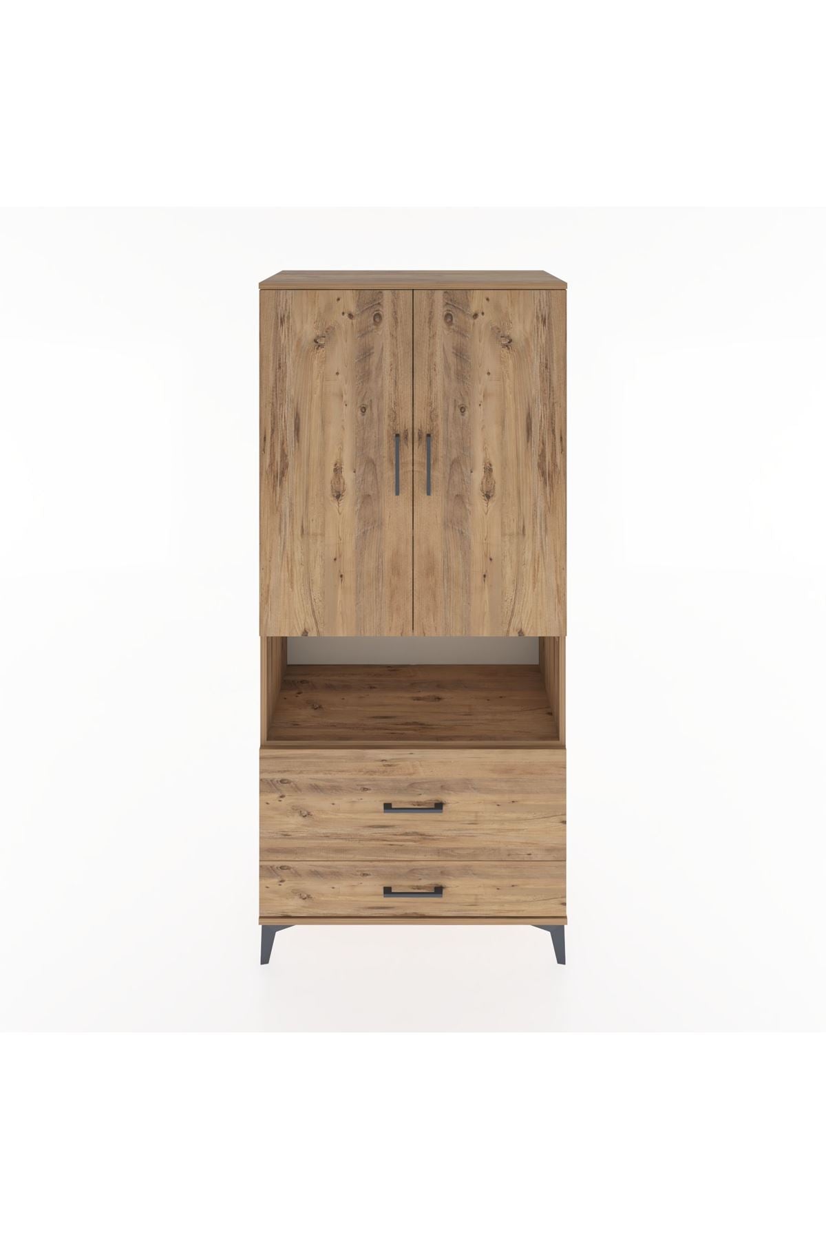 Hyperion Dolap 4 Raflı 2 Çekmeceli 2 Kapaklı 88x44x195 Çam-Çam