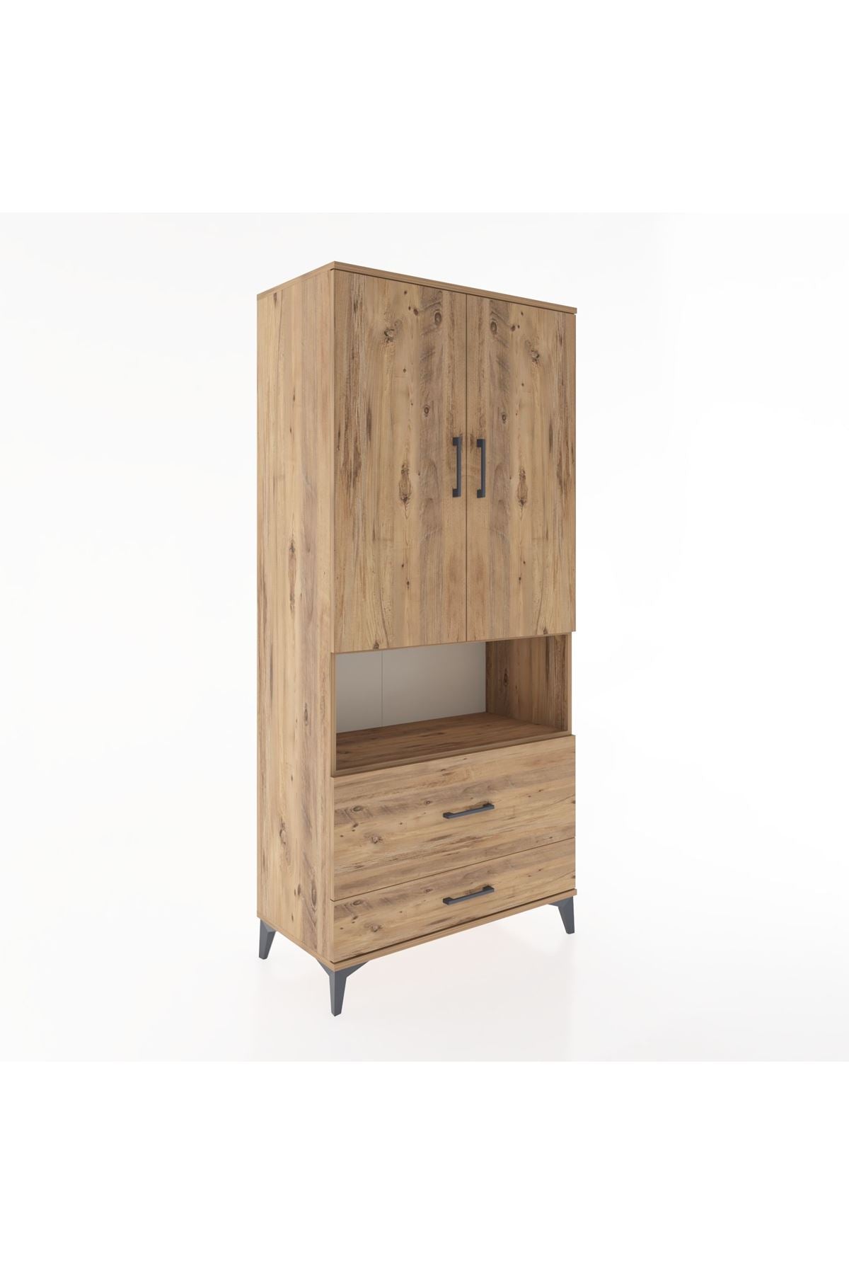 Hyperion Dolap 4 Raflı 2 Çekmeceli 2 Kapaklı 88x44x195 Çam-Çam