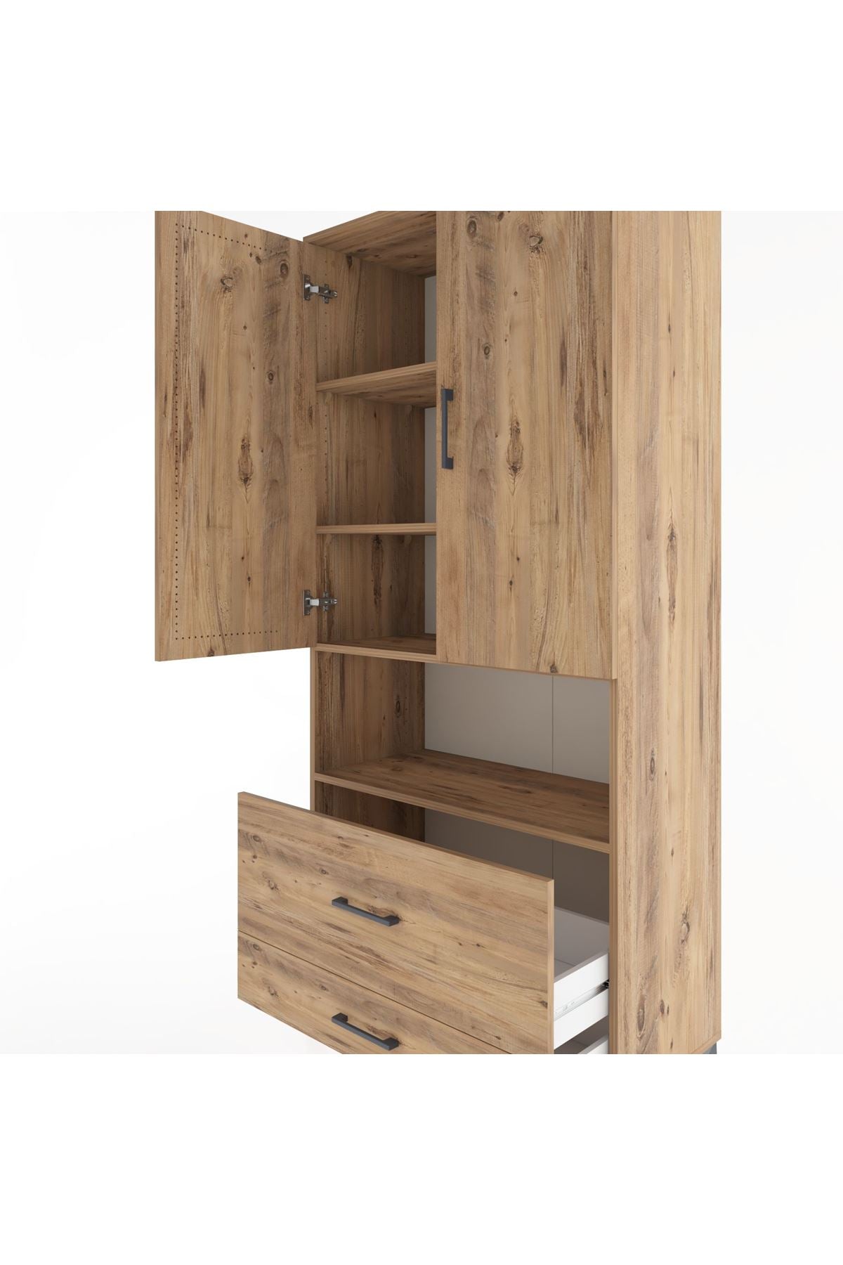 Hyperion Dolap 4 Raflı 2 Çekmeceli 2 Kapaklı 88x44x195 Çam-Çam