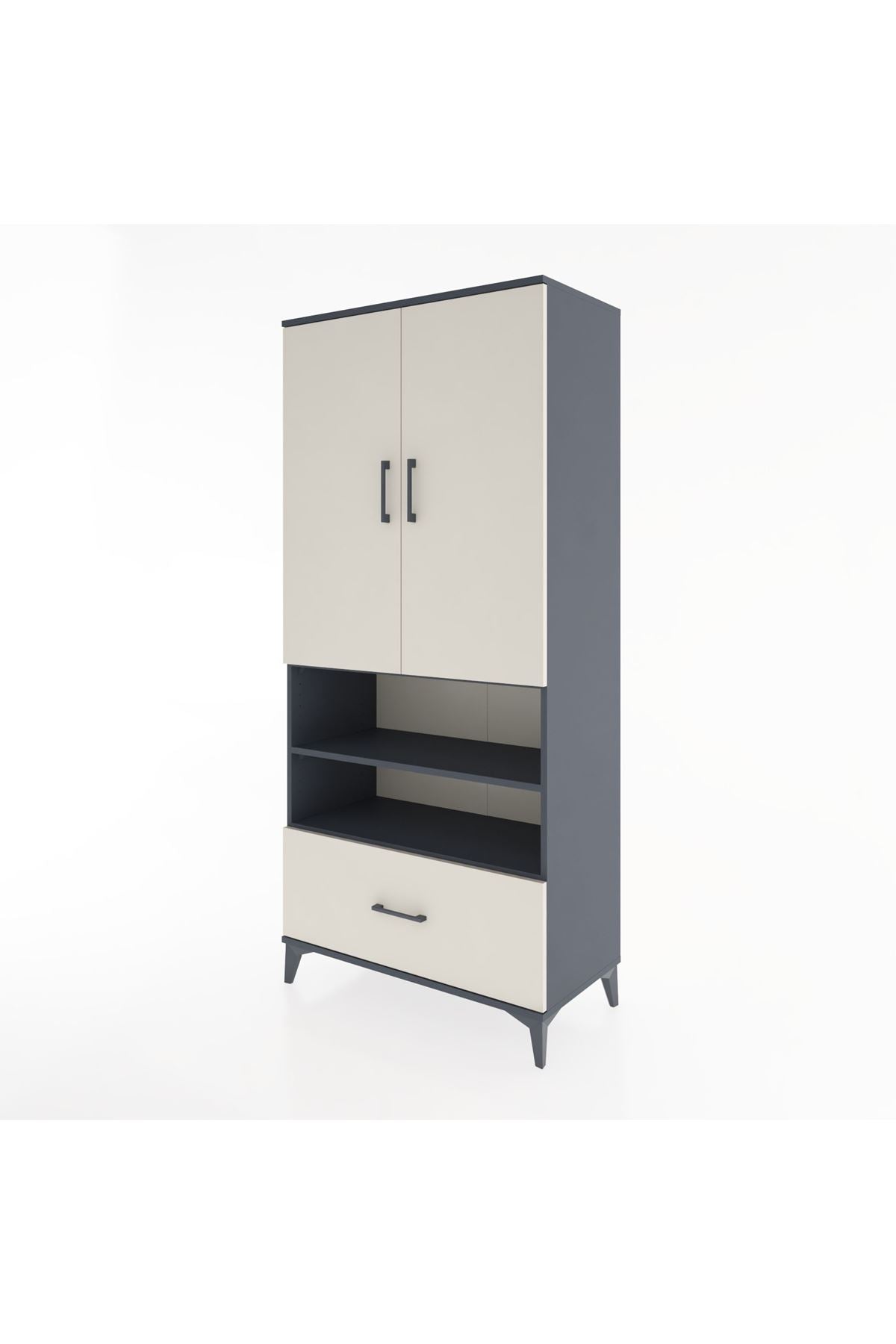 Hyperion Dolap 3 Raflı Tek Çekmeceli Tek Askılı 88x44x195 Antrasit-Aytaşı