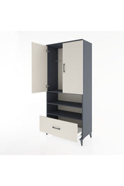 Hyperion Dolap 3 Raflı Tek Çekmeceli Tek Askılı 88x44x195 Antrasit-Aytaşı